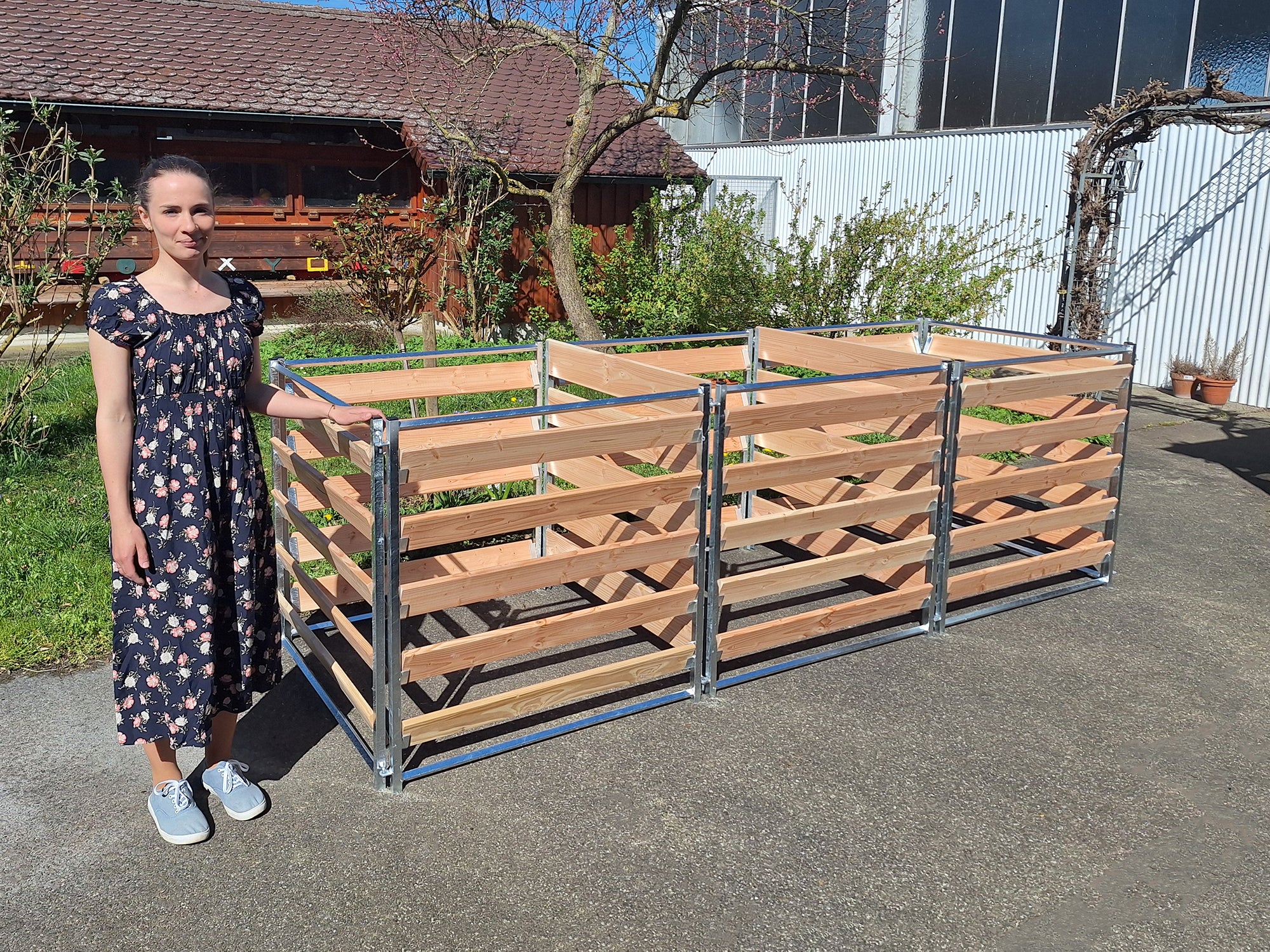 Komposter aus Holz mit 3 Kammern Bretter herausnehmbar zur Kompostentnahme