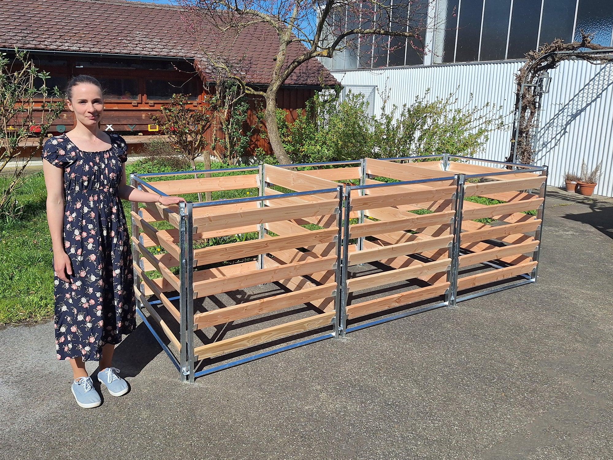 Komposter aus Holz mit 3 Kammern Bretter herausnehmbar zur Kompostentnahme