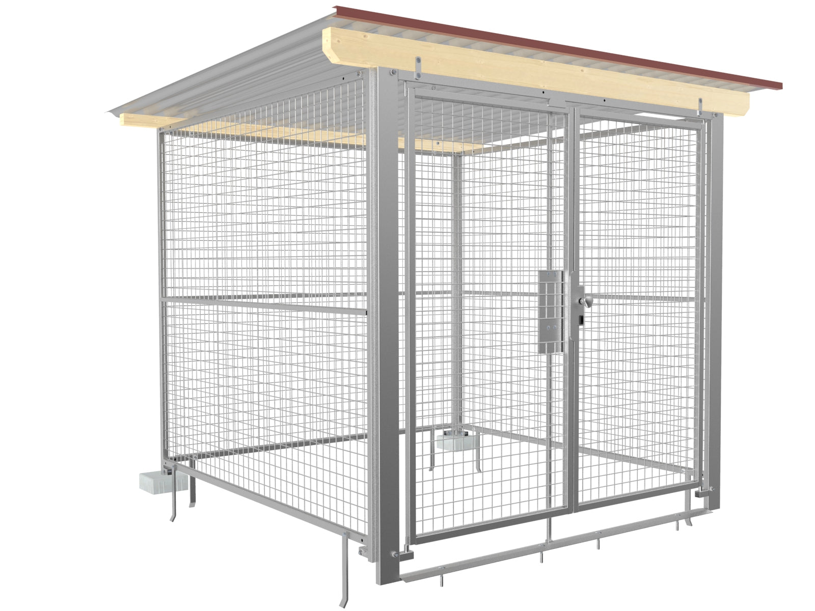 Lagerraum aus feuerverzinkten Gitterelementen mit Wellblechdach