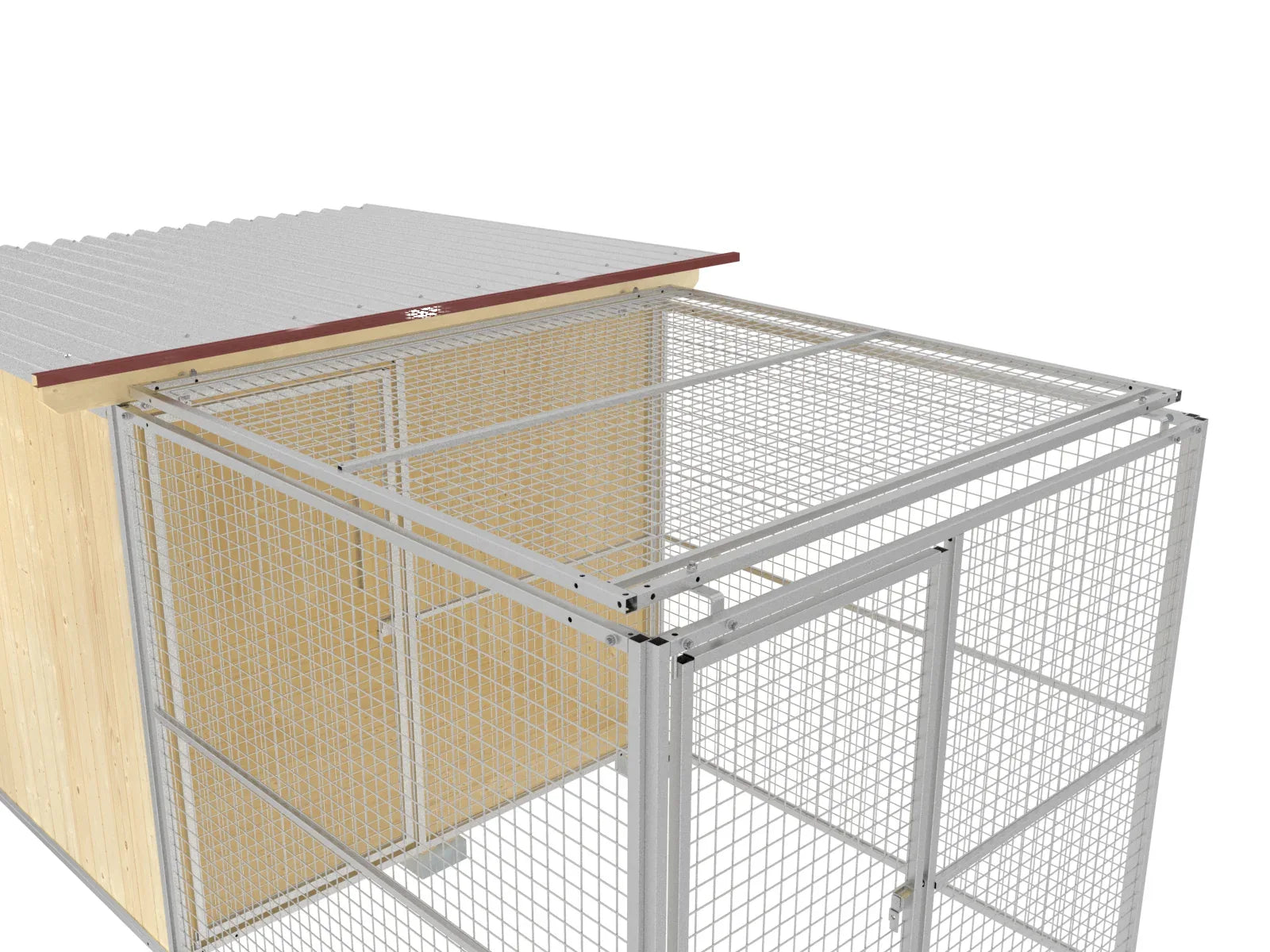Hundezwinger mit angebautem Auslauf aus Stahlelementen