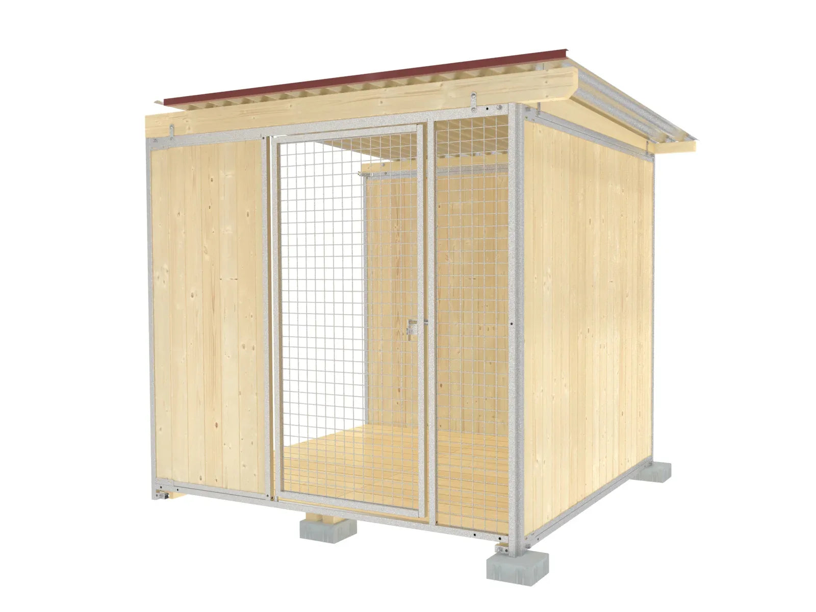 Hundezwingerabteil einer Zwingeranlage mit einer verzinktem Stahltüre