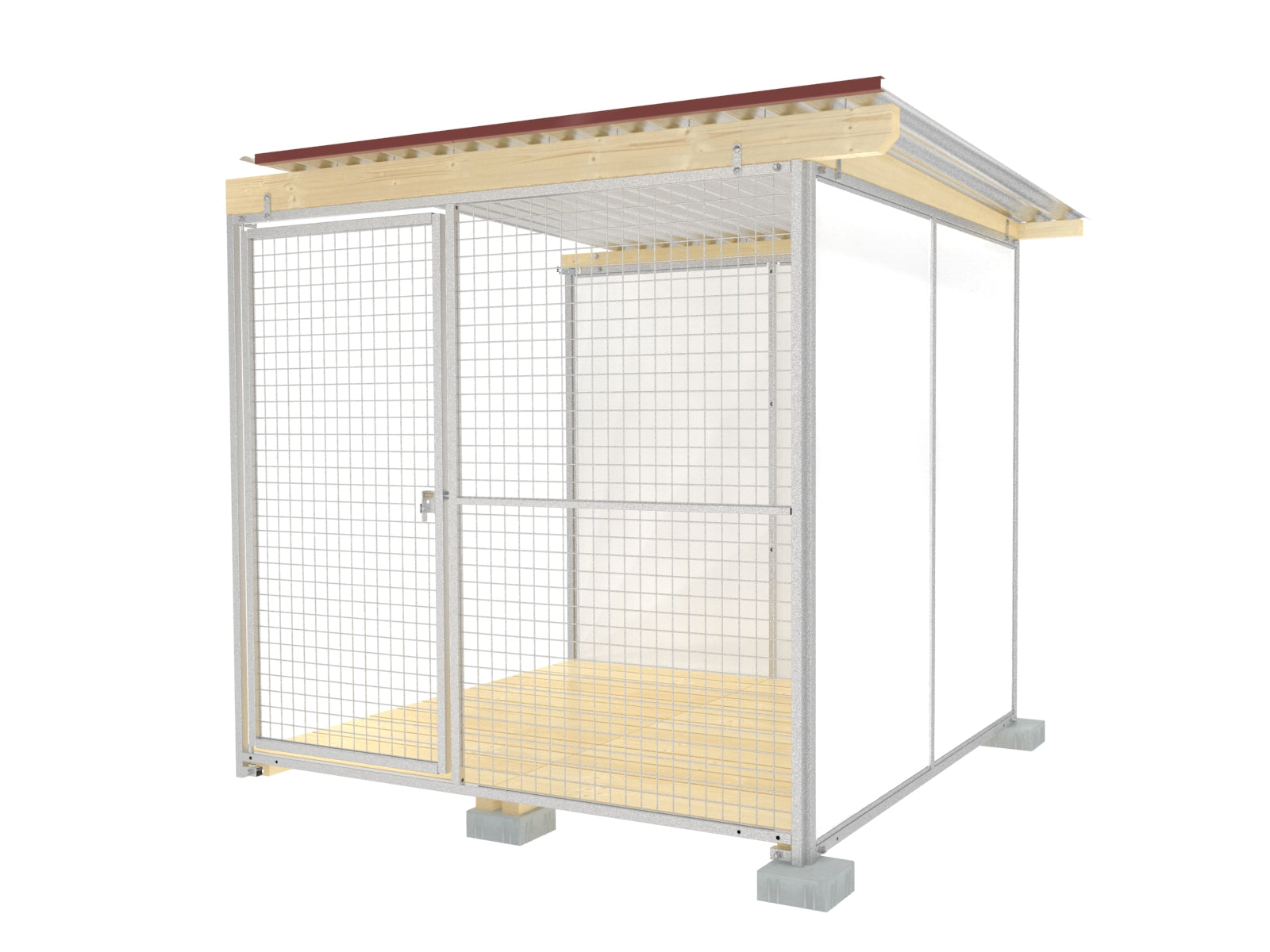 Anbau-Hundezwinger mit Holzboden aus Fichtenbretter und Fundamentsteinen