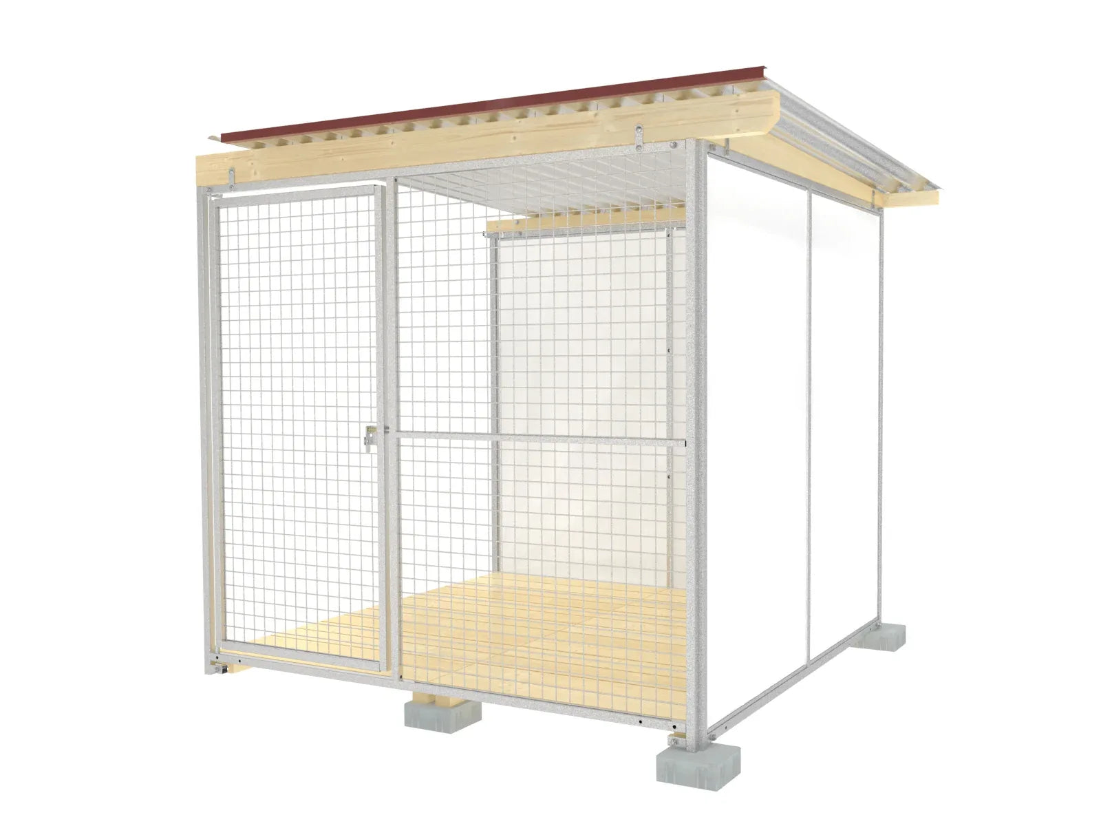 Anbau-Hundezwinger mit Holzboden aus Fichtenbretter und Fundamentsteinen