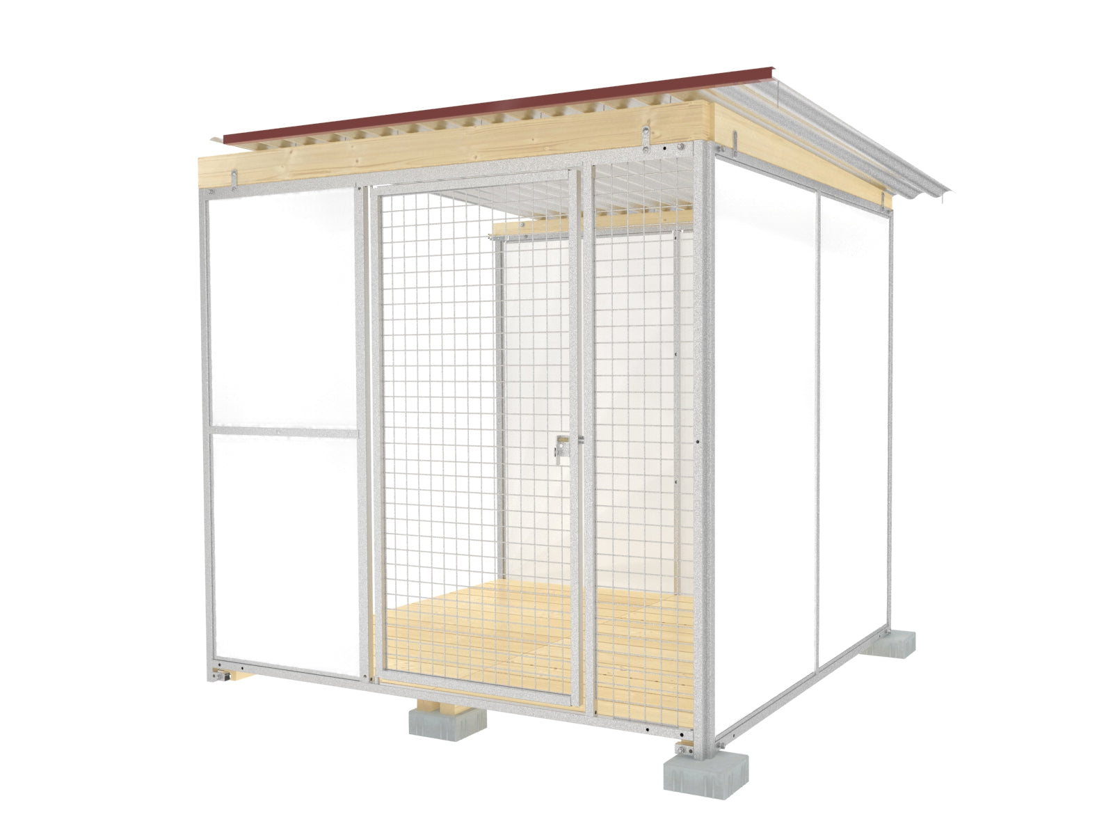 Anbau-Hundezwinger für Reihenanlagen mit Wellblechdach und Holzboden