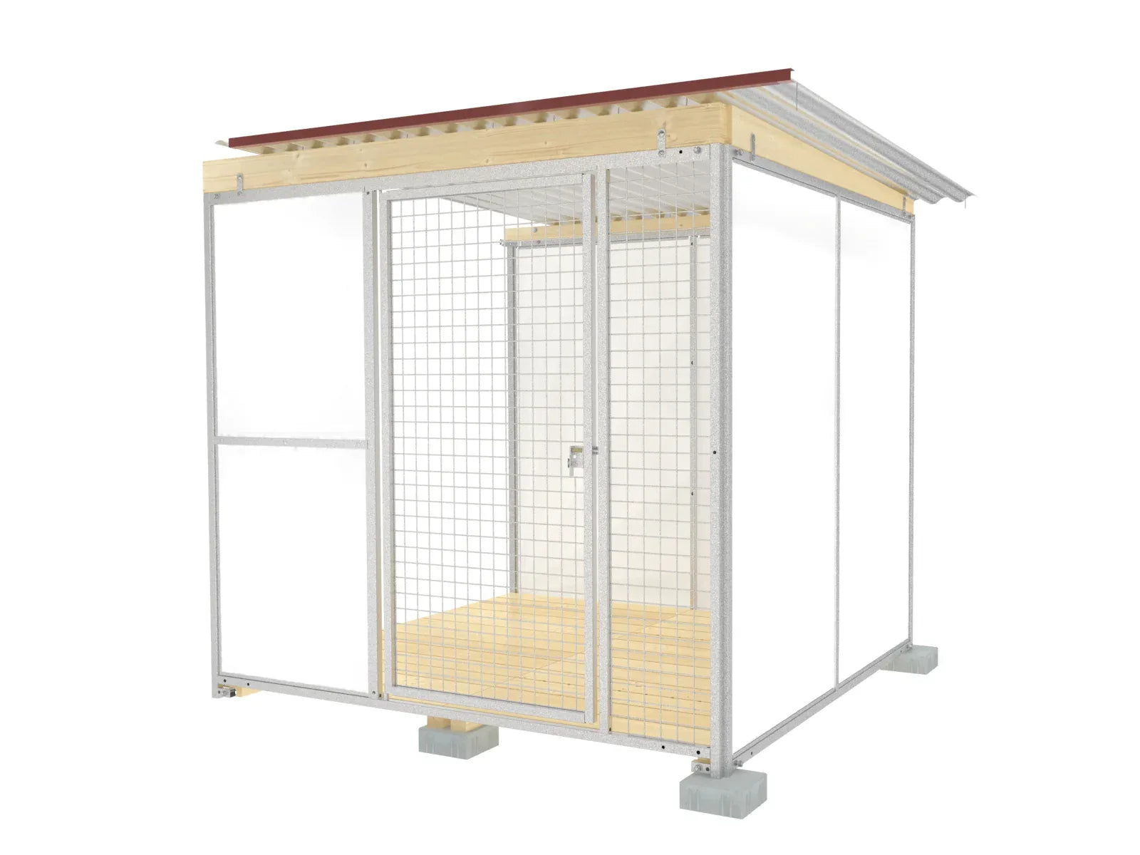 Anbau-Hundezwinger für Reihenanlagen mit Wellblechdach und Holzboden