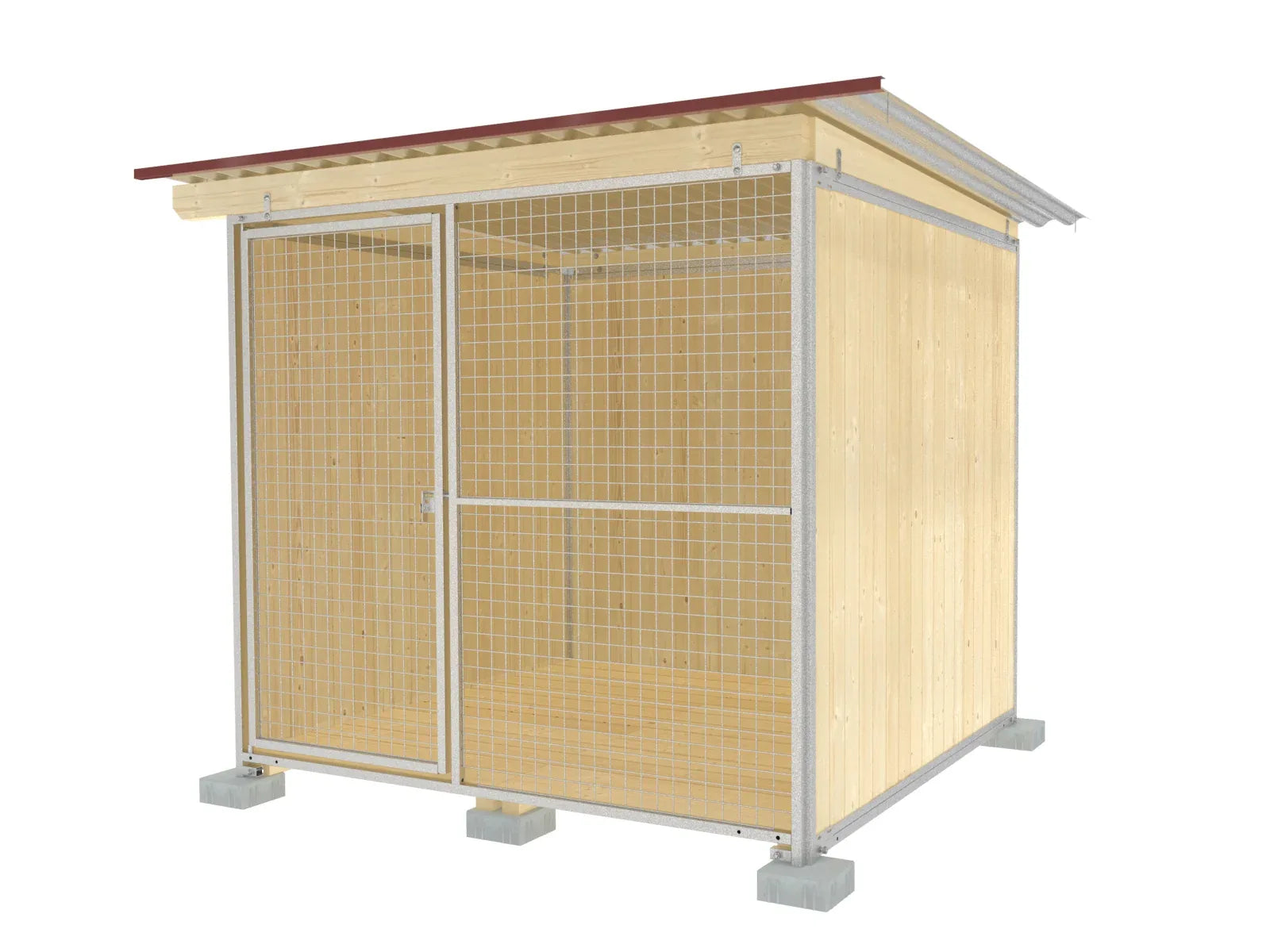 Hundezwinger mit Wänden aus Nut- und Federbretter und einem Gittertürelement