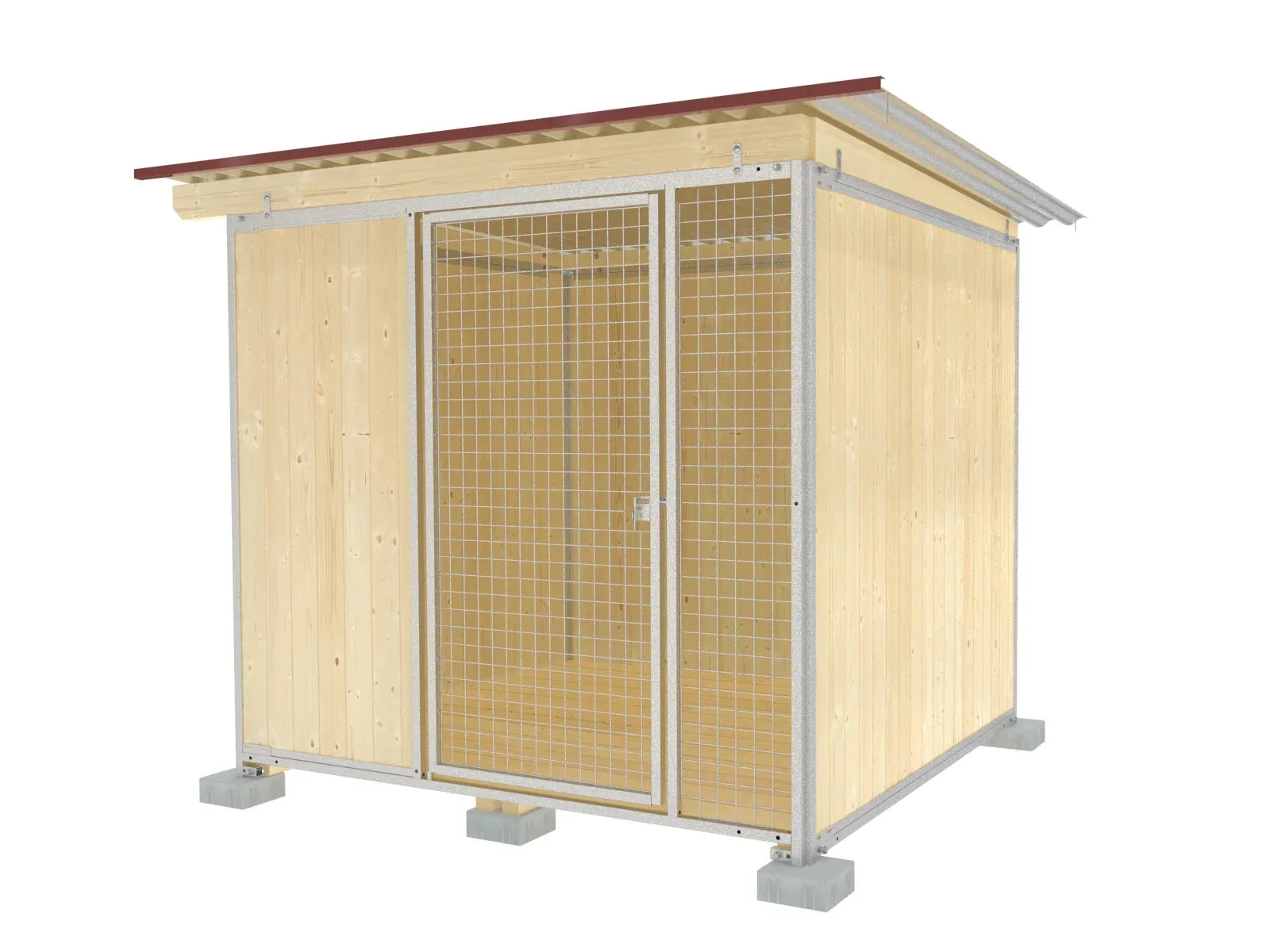 Voll geschützter Hundezwinger 3,5 seitig geschlossen mit Wänden aus Fichtenholz