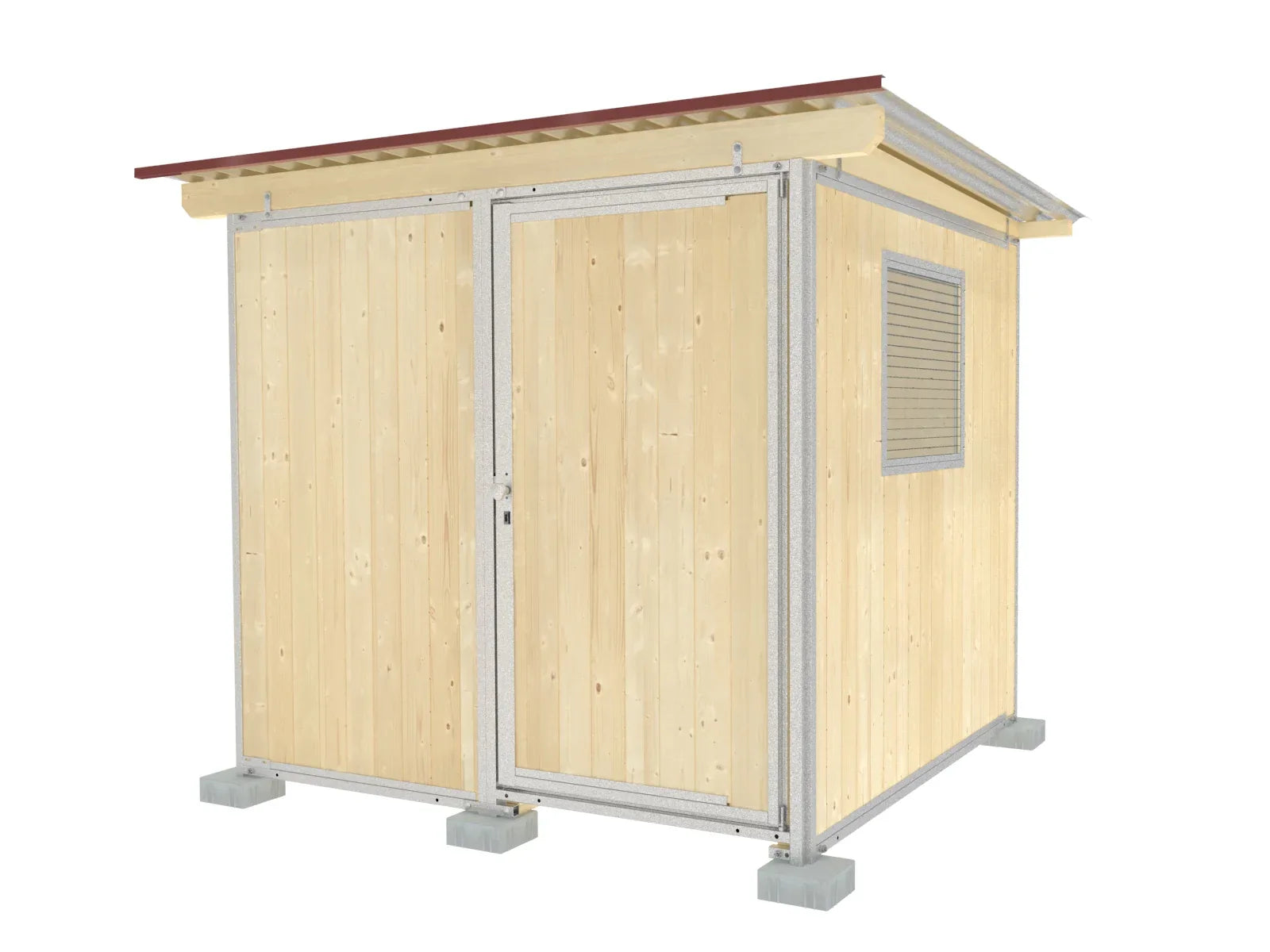 Gerätehaus mit großer absperrbarer Türe und einem Fenster in der Seitenwand