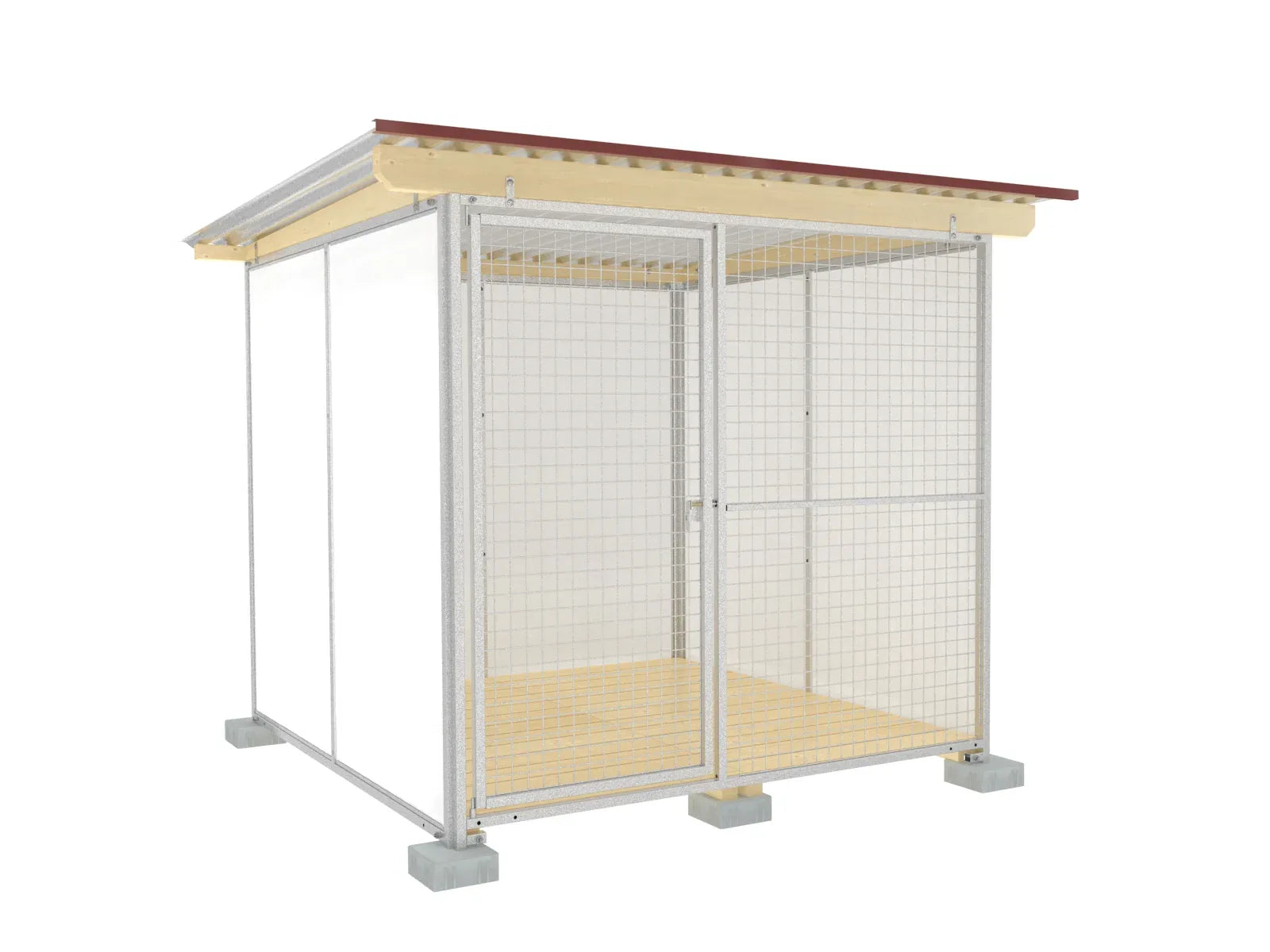 Europa-Hundezwinger 2 x 2 m mit Gitterfront, Dach und Holzboden