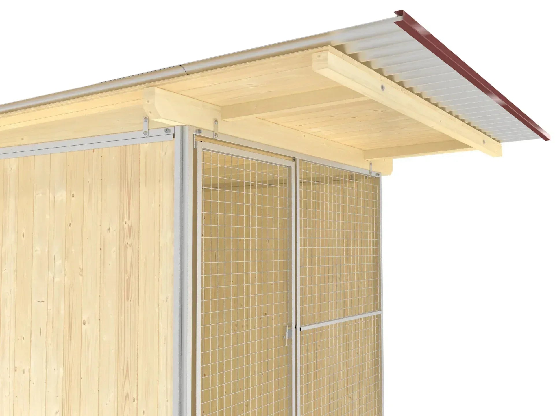 Hundezwinger mit Dachvorsprung 1 m und untergeschalter Decke bis in den Dachvorsprung