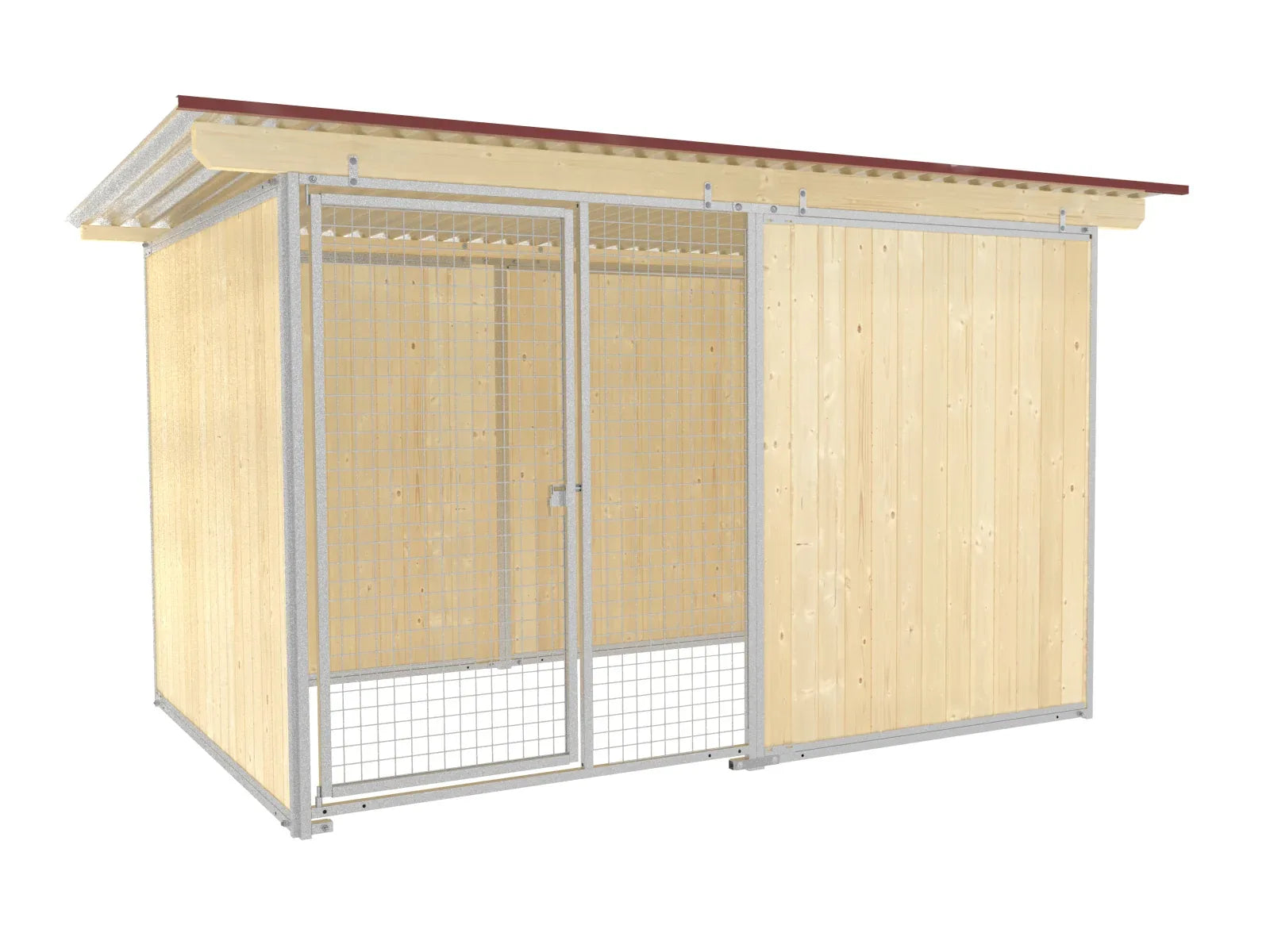 Hundezwinger mit Holzwänden 3,5-seitig geschlossen