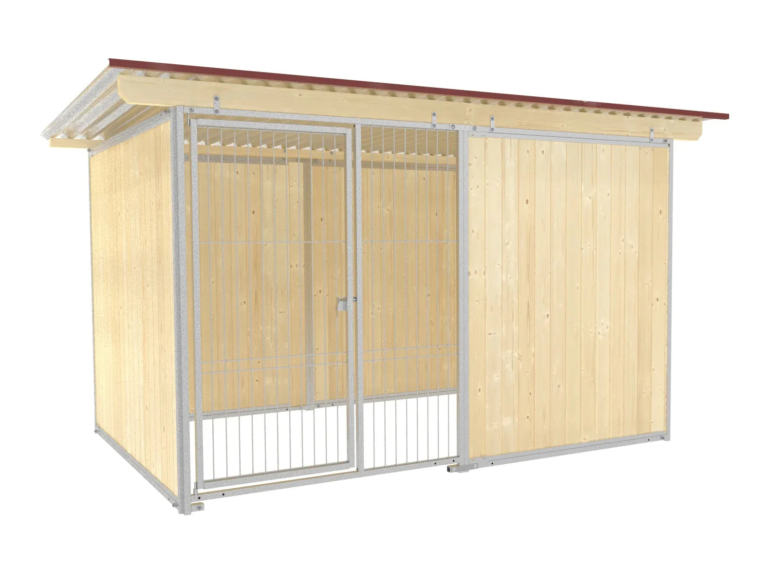 Hundezwinger mit Dach und Holzwänden 3,5-seitig geschlossen