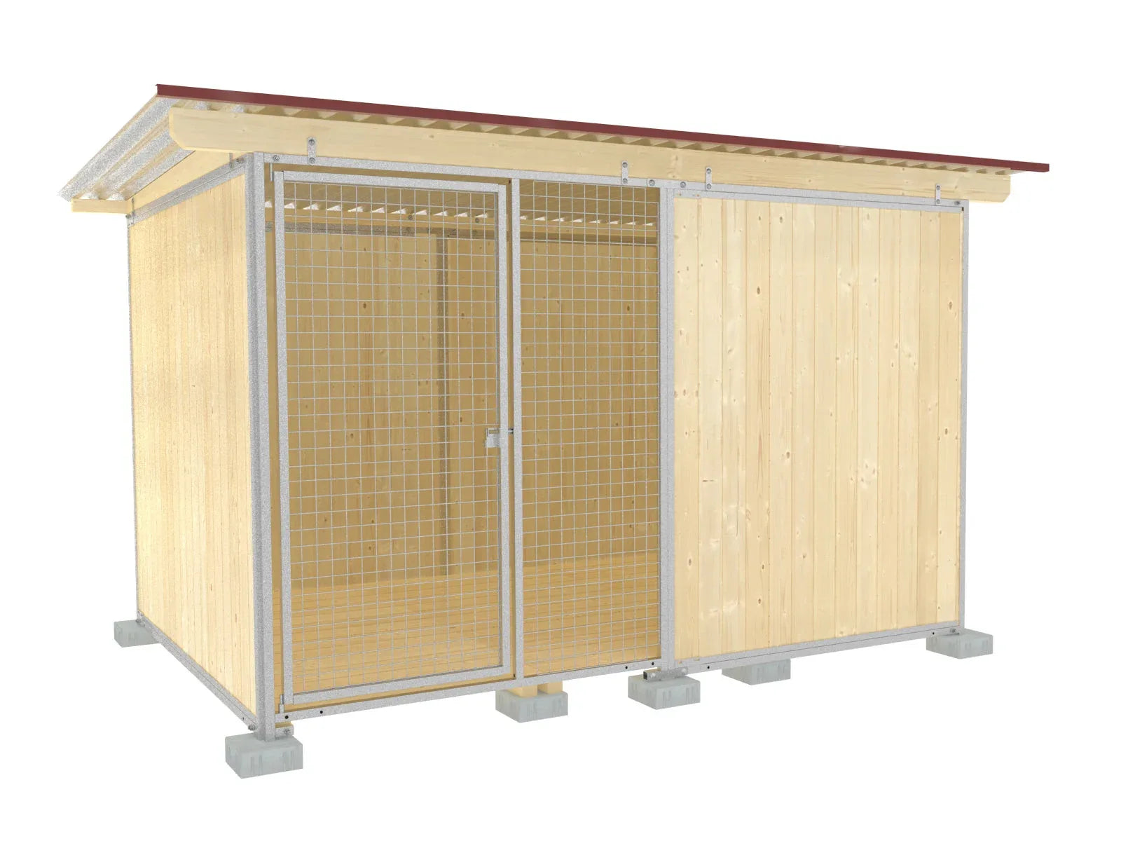 Hundezwinger mit Schutzecke 2 x 3 m mit Dach und Holzboden