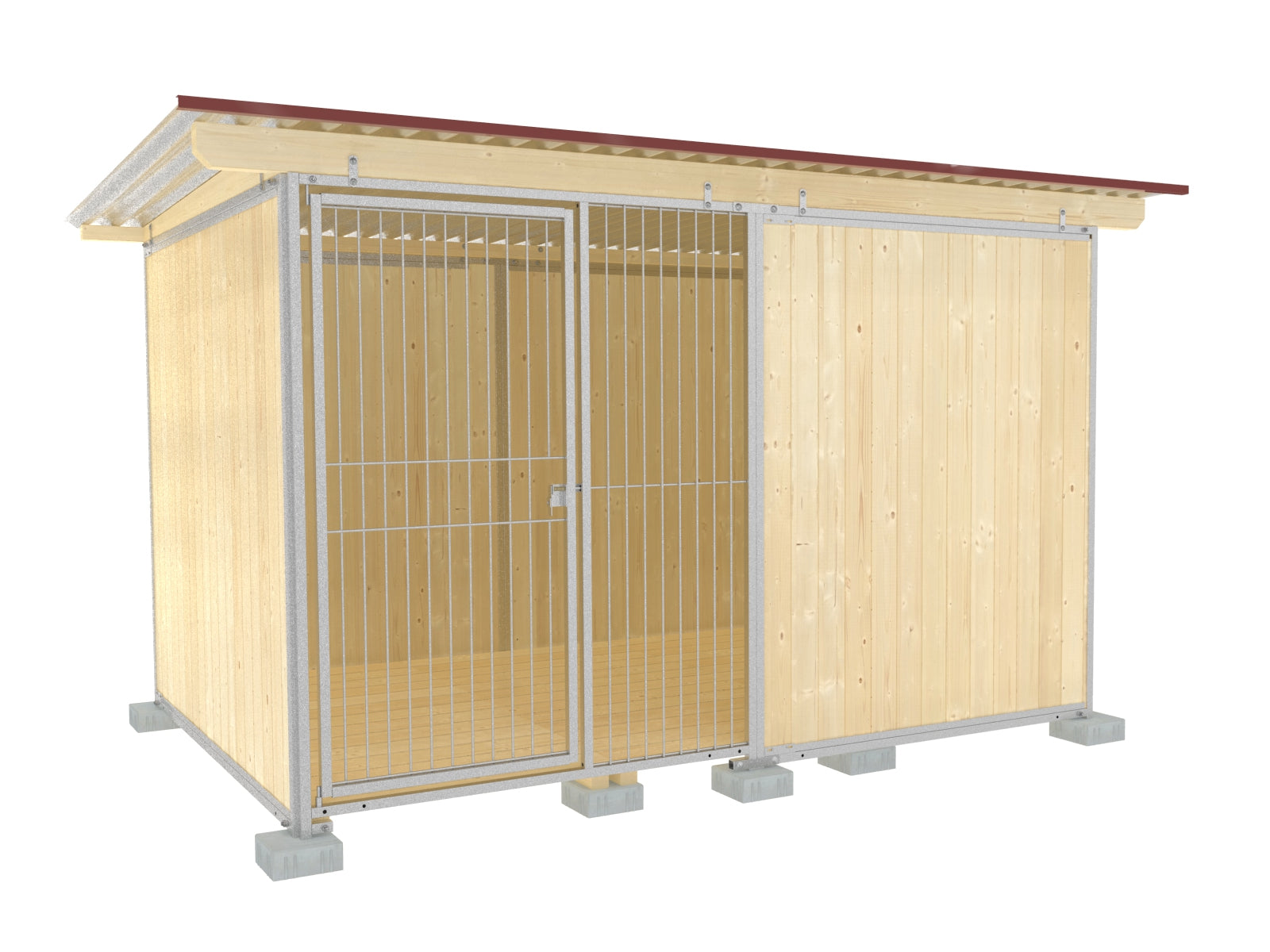 Hundezwinger 3,5 seitig geschlossen mit Wellblechdach und Holzwänden