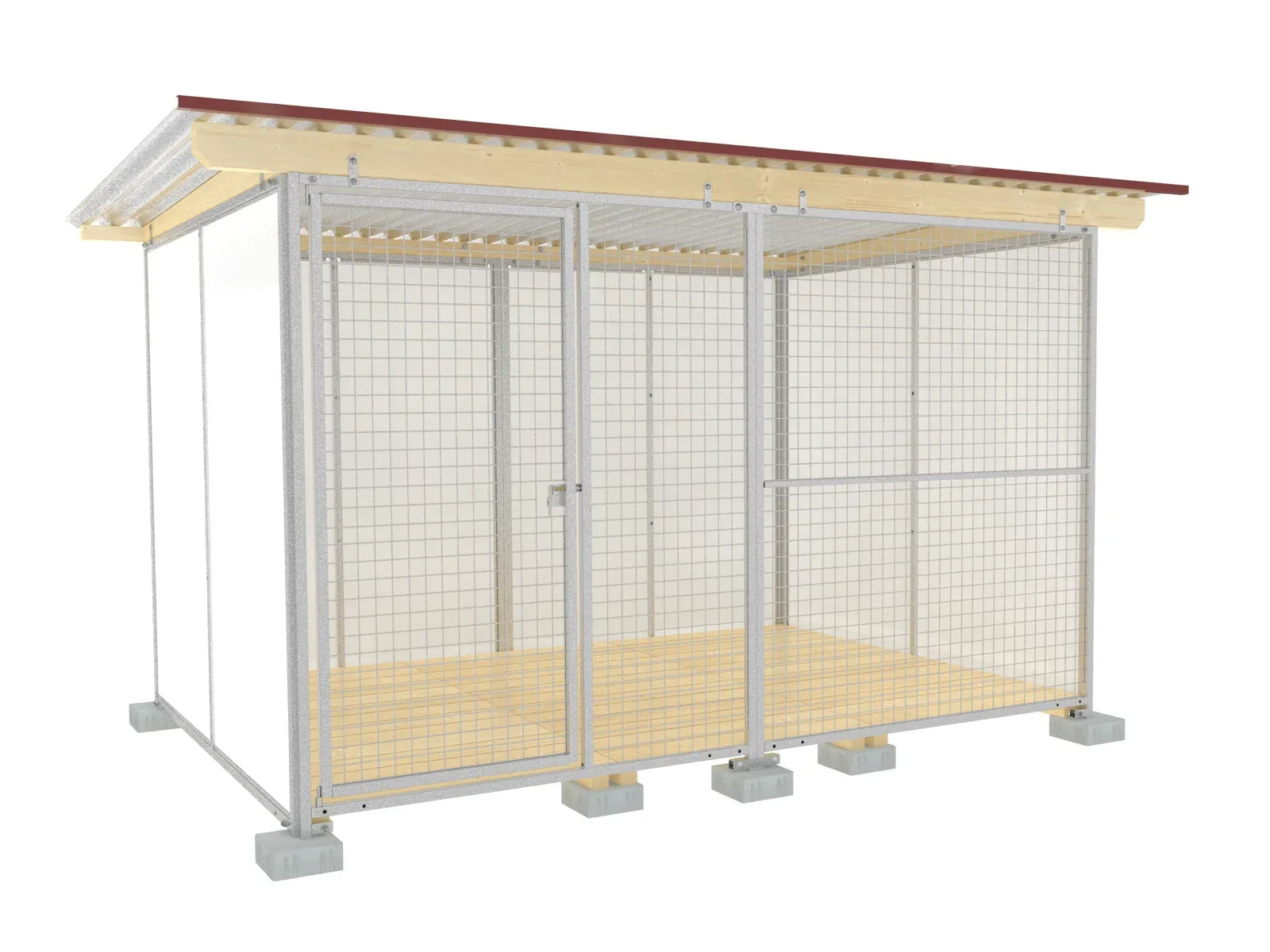 Europa-Zwinger 2 x 3 m mit Gitterfront, Dach und Holzboden