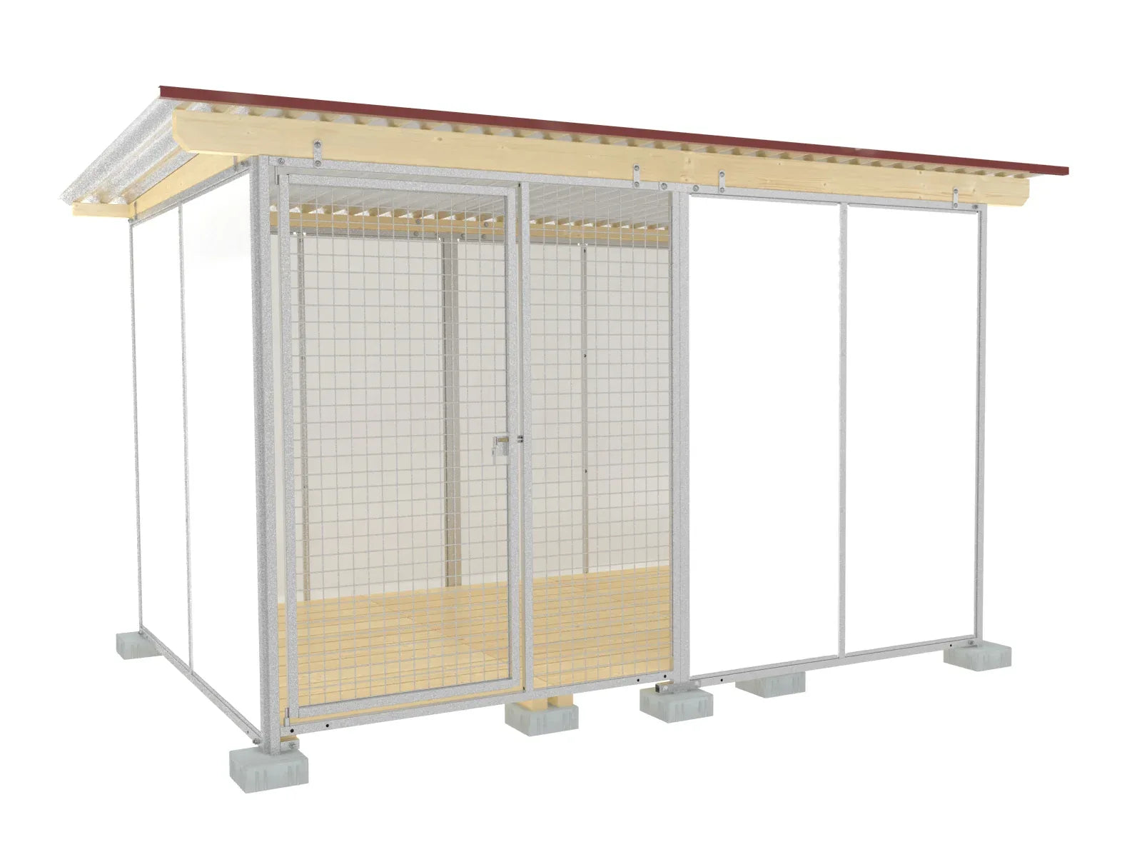 Europa-Hundezwinger 2 x 3 m mit Schutzzecke, Gitterfront, Dach und Holzboden
