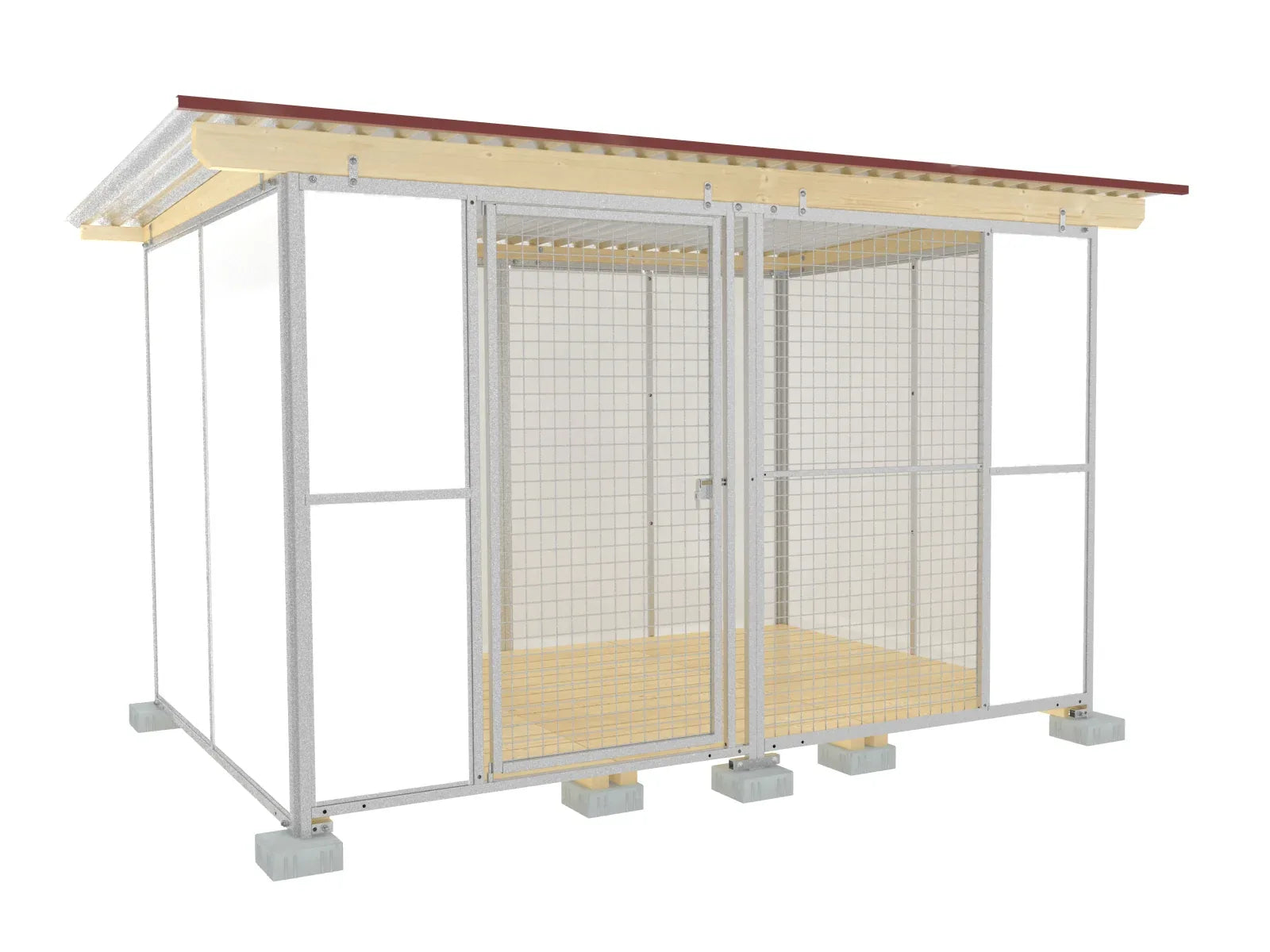 Europa-Hundezwinger 2 x 3 m Vollschutz mit Gitterfront, Dach und Holzboden