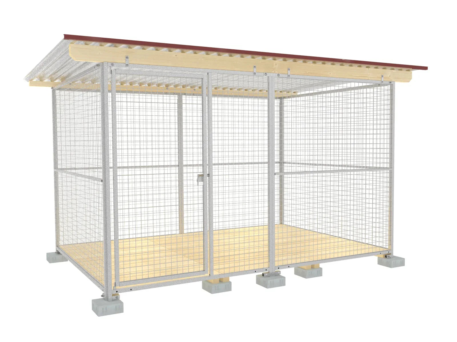 Hundezwinger aus Zaunelementen und einem Gitterelement mit Türe