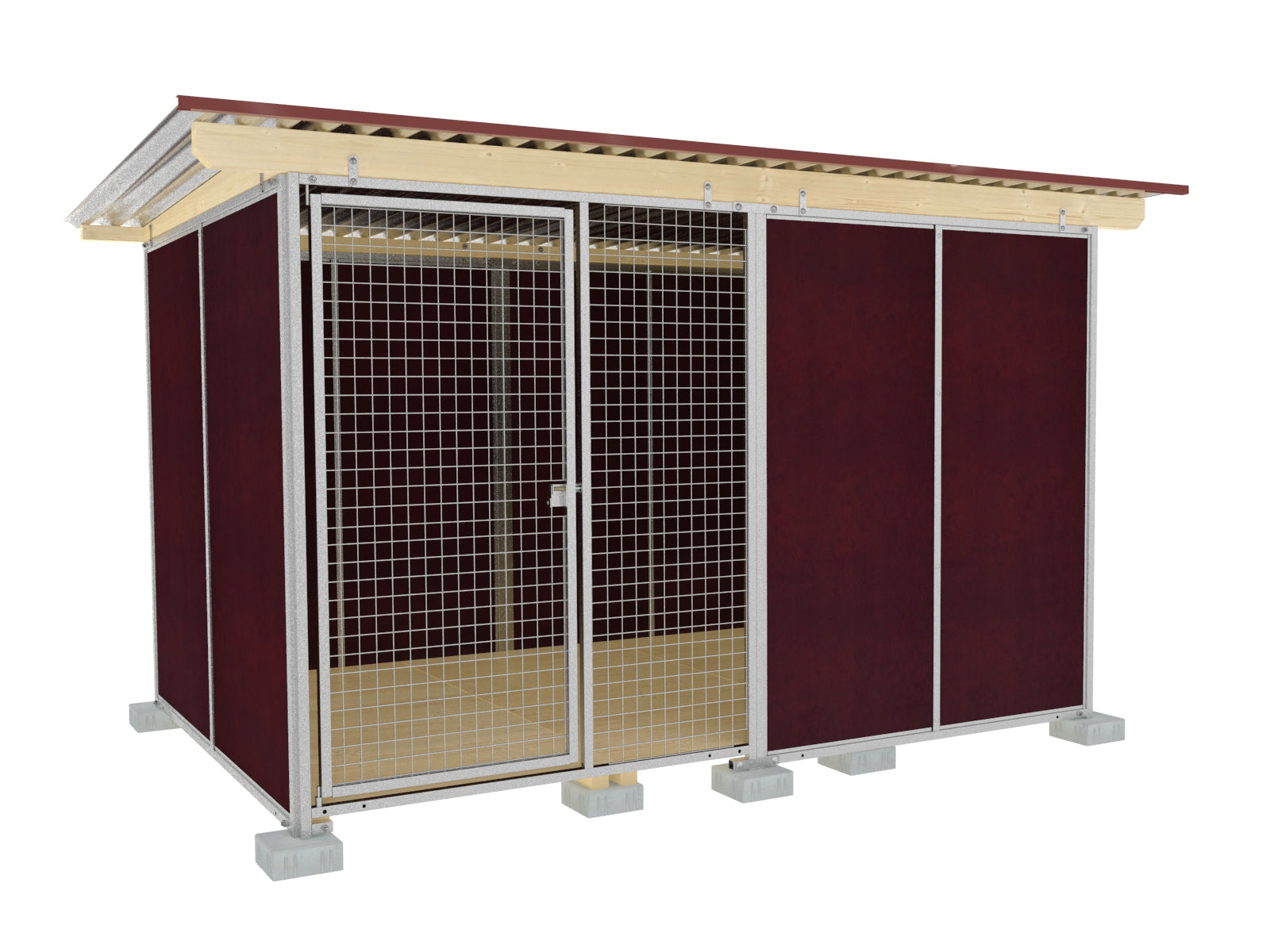 Nato-Hundezwinger 2 x 3 m mit Schutzecke, Gitterfront, Dach und Holzboden