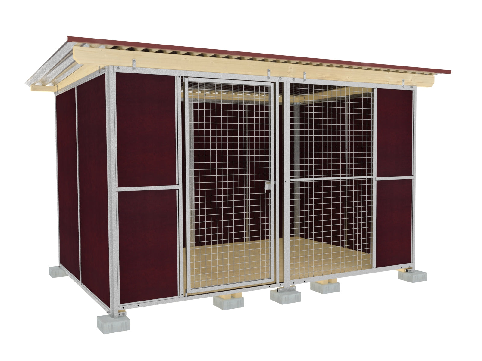 Nato-Hundezwinger 2 x 3 m Vollschutz mit Gitterfront, Dach und Holzboden