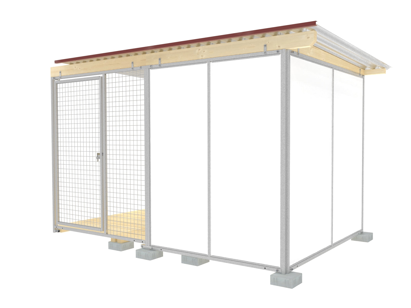 Hundezwinger mit robusten Wänden aus weißen Vollkernkunststoffplatten