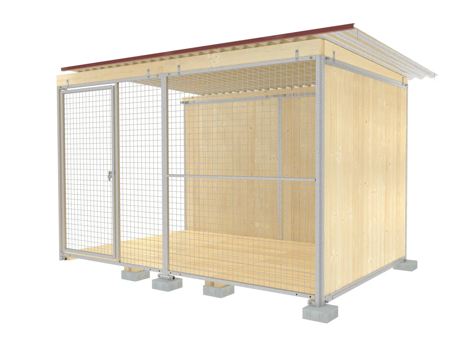 Hundezwinger zum erweitern eines Zwingers mit einer Vorderfront aus Gitterelementen