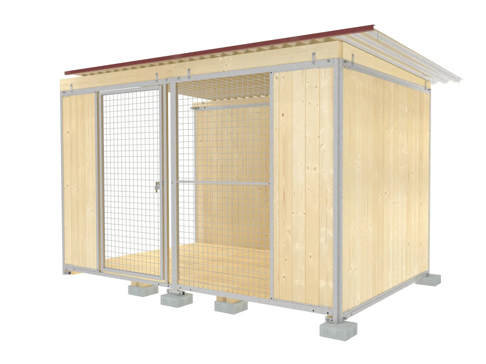 Zwingerabteil für Hunde aus Holz und Metall für den Außenbereich