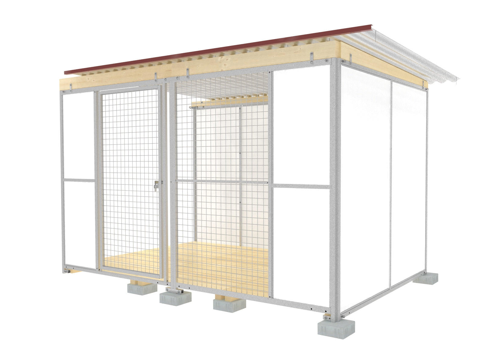 Anbau-Hundezwinger 3 m breit 2 m tief mit Wänden aus weißem Vollkernkunststoffplatten