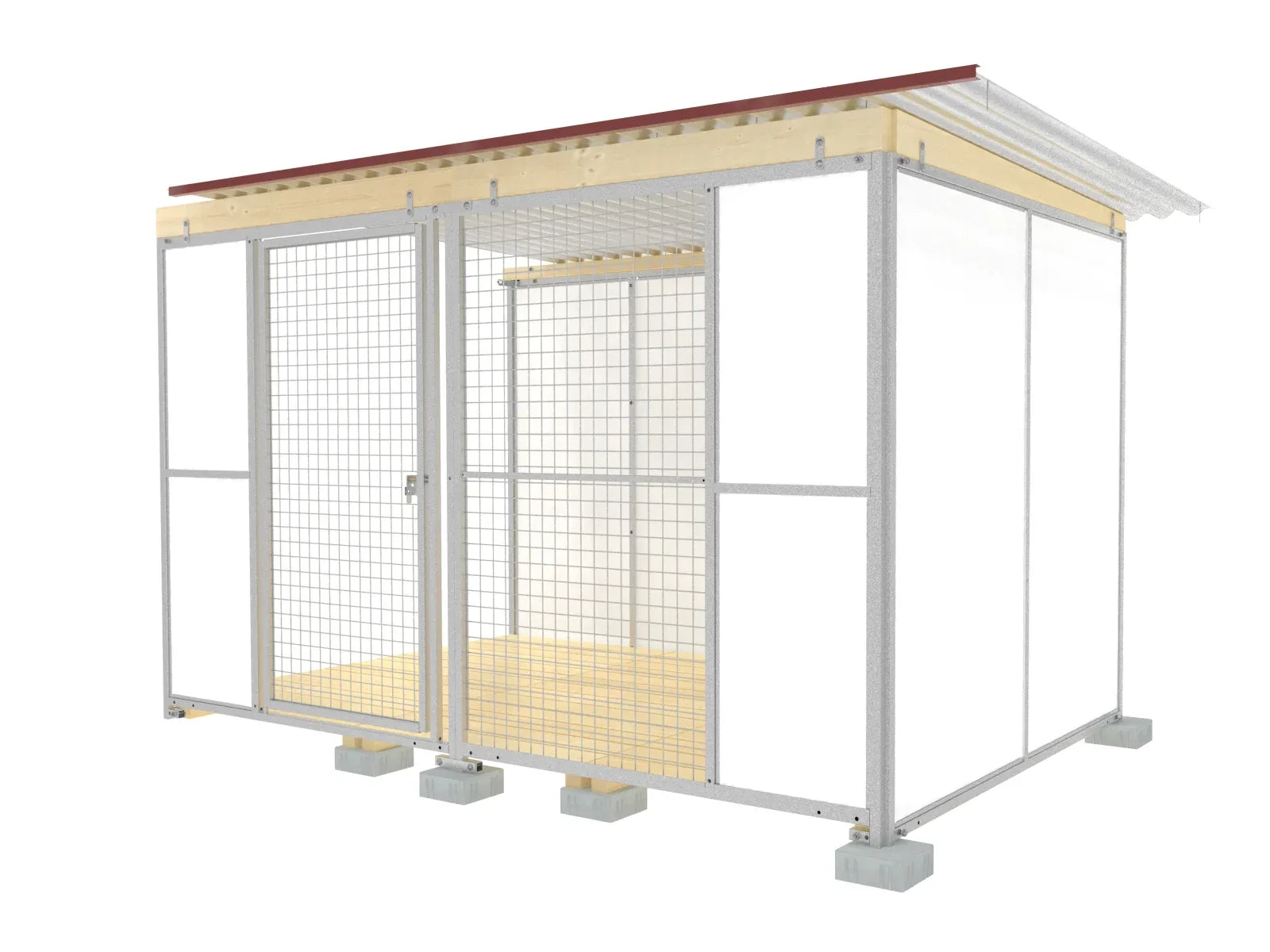 Anbau-Hundezwinger 3 m breit 2 m tief mit Wänden aus weißem Vollkernkunststoffplatten