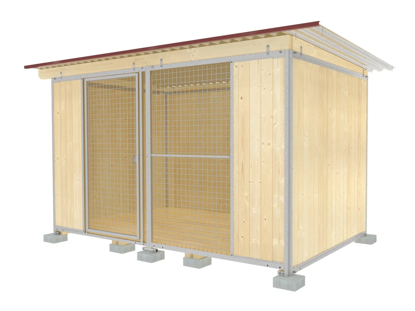 Hundezwinger mit Holzwänden für Zwingeranlagen mit mehreren Abteilen