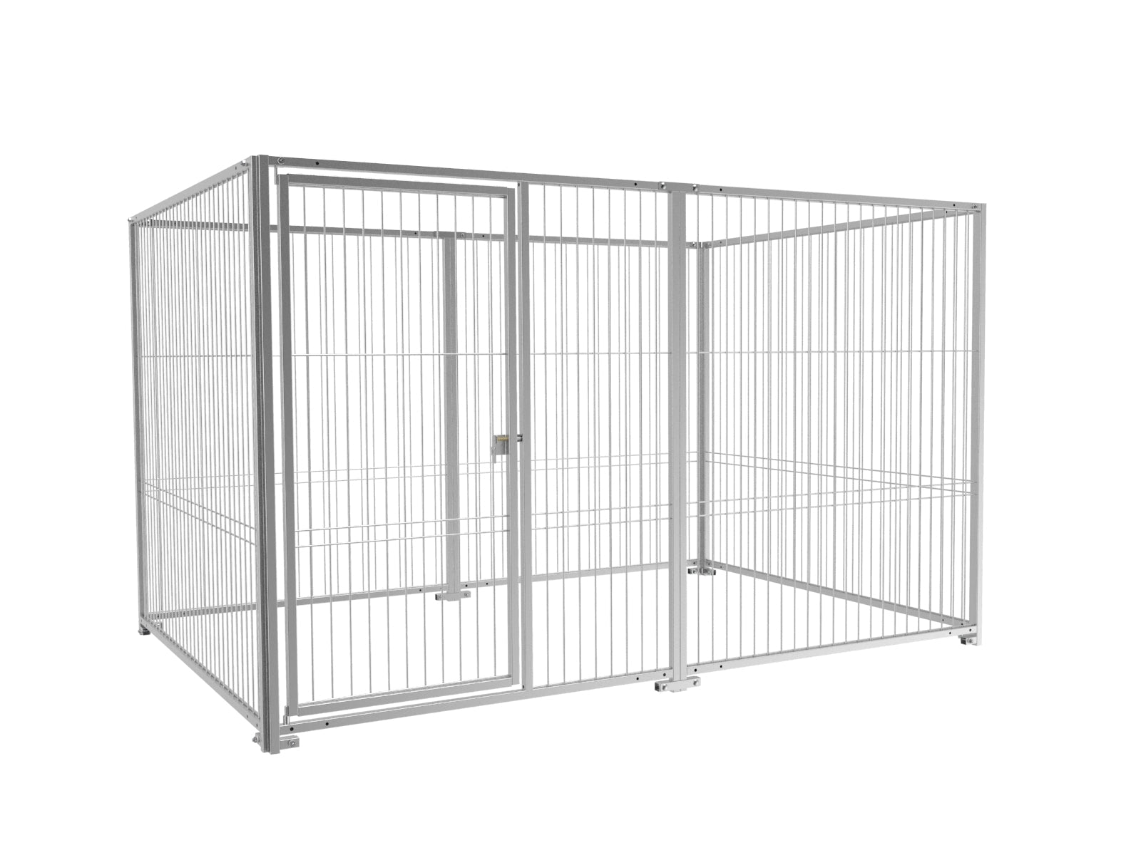 Rohrstabelemente zusammengeschraubt zu einem Hundezwinger aus Stahl