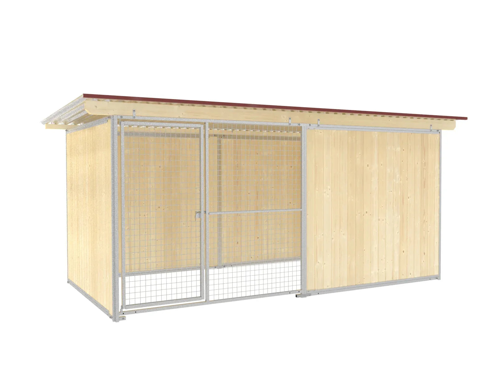 Hundezwinger mit Holzwänden aus naturbelassenen Fichtenbretter