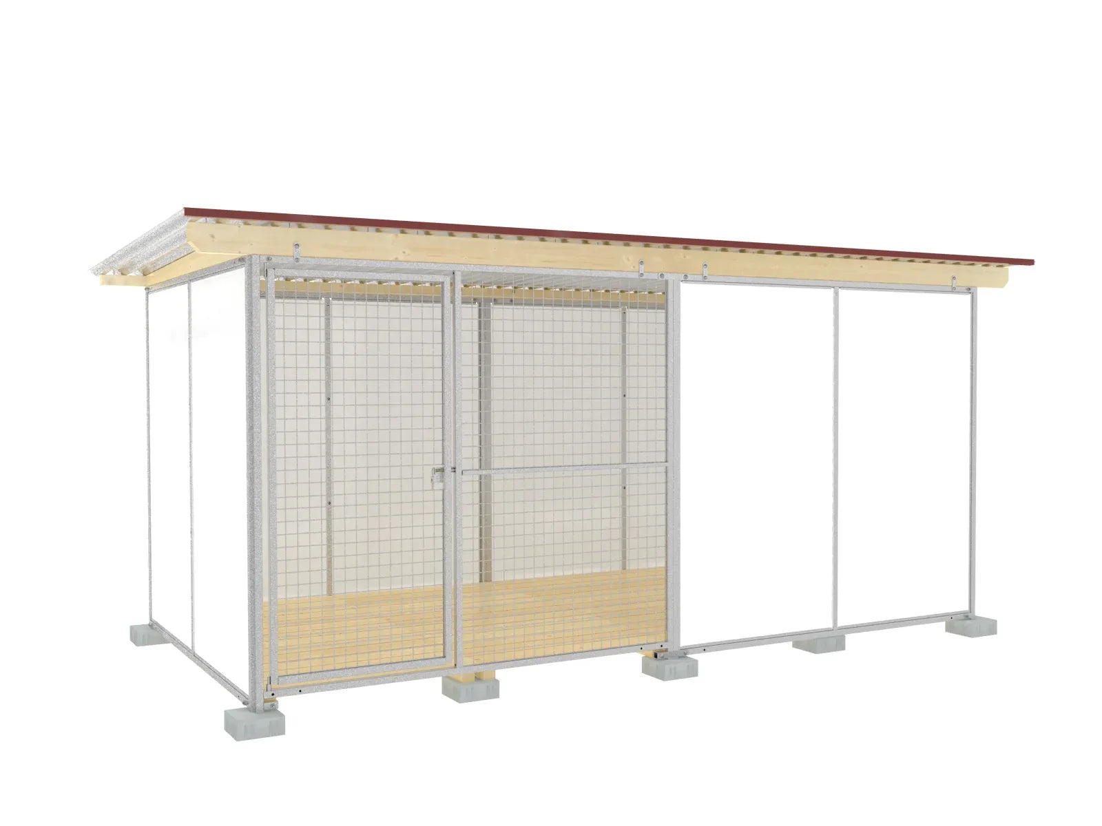 Europa-Hundezwinger 2 x 4 m mit Schutzzecke, Gitterfront, Dach und Holzboden
