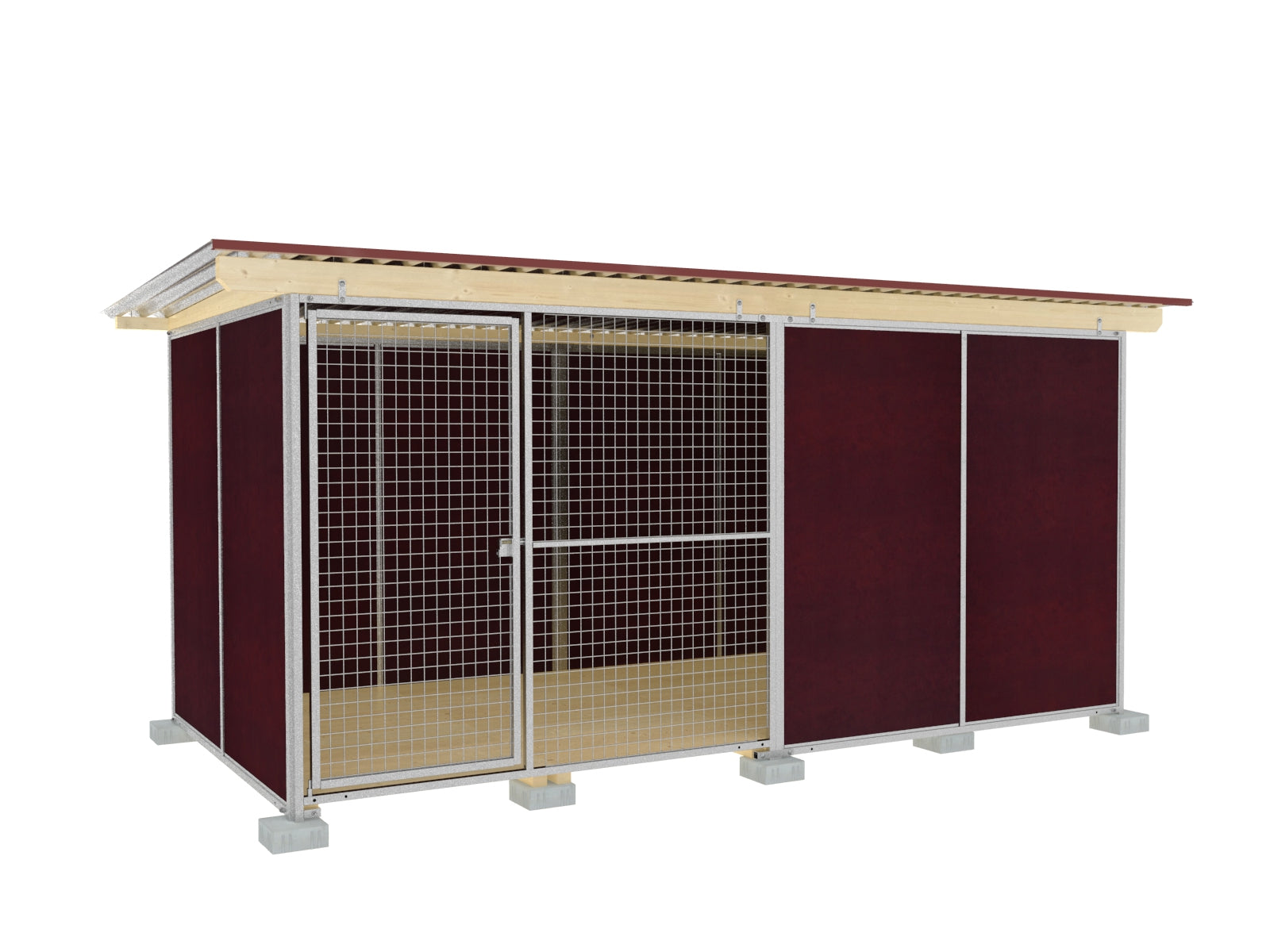 Nato-Hundezwinger 2 x 4 m mit Schutzecke, Gitterfront, Dach und Holzboden