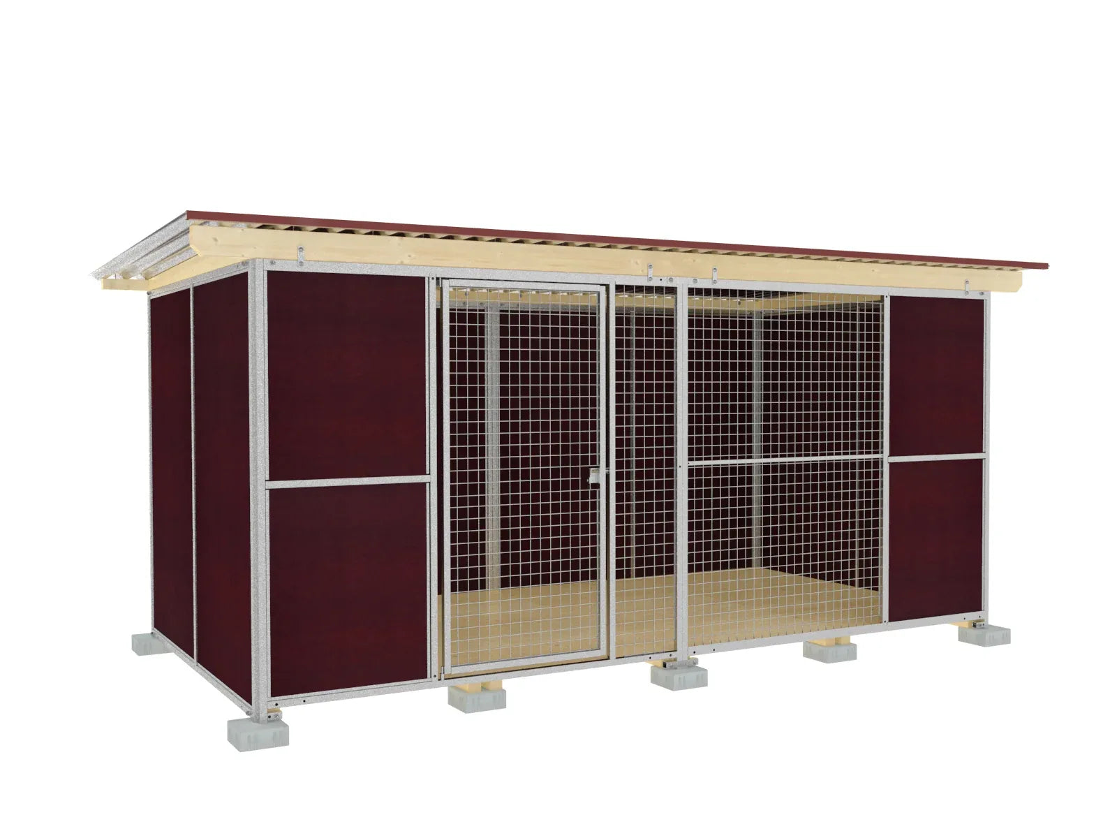 Nato-Hundezwinger 2 x 4 m Vollschutz mit Gitterfront, Dach und Holzboden