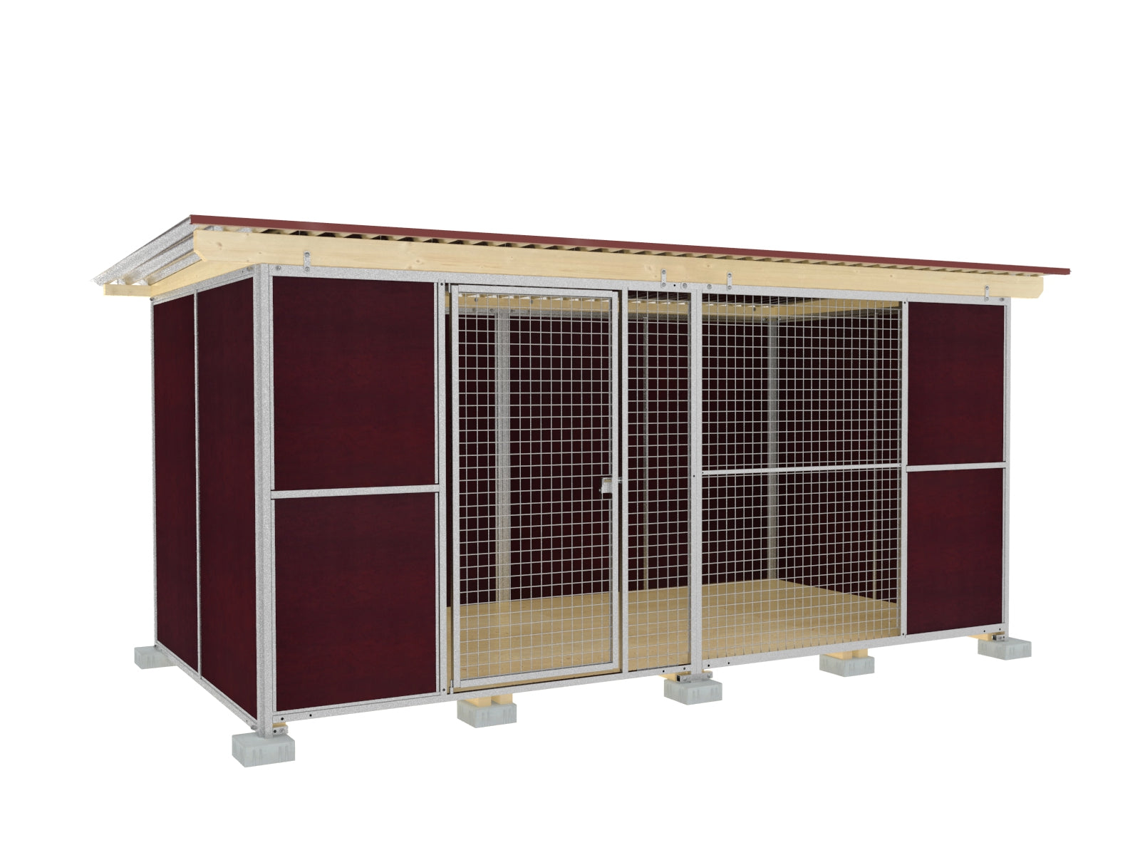 Nato-Hundezwinger 2 x 4 m Vollschutz mit Gitterfront, Dach und Holzboden