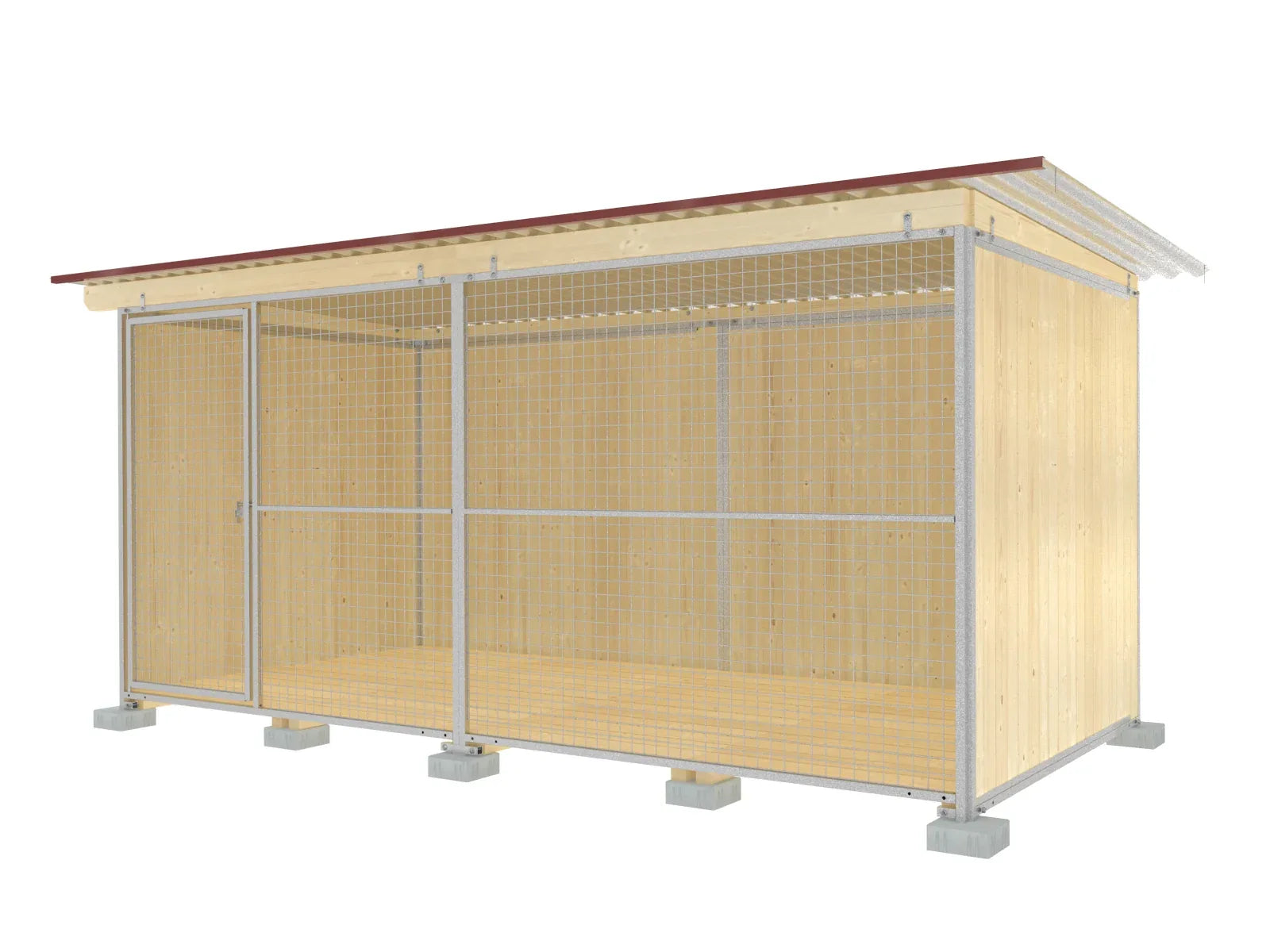 Hundezwingerabteil einer Zwingeranlage mit naturbelassenen Holzwänden