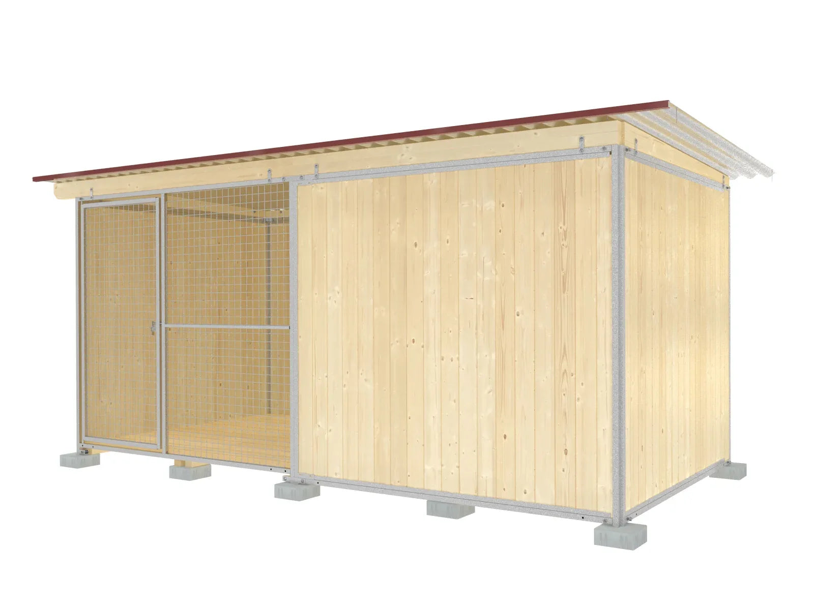 Hundezwingerabteil einer Zwingeranlage mit windgeschützter Ecke