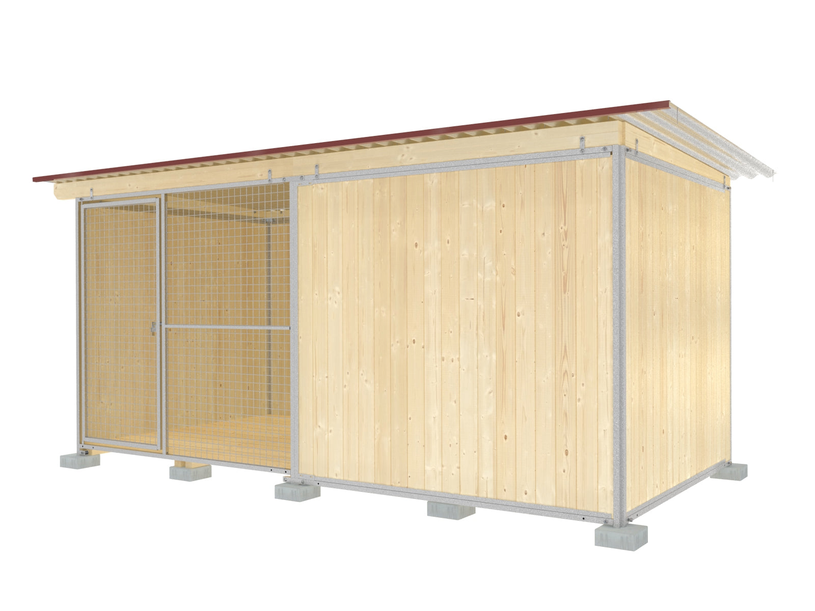 Hundezwingerabteil einer Zwingeranlage mit windgeschützter Ecke