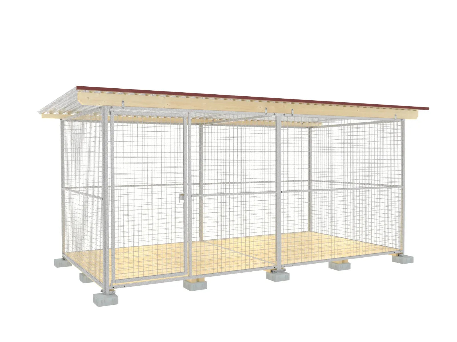 Ganzstahlhundezwinger aus Gitterelementen mit Boden aus Fichtenholz