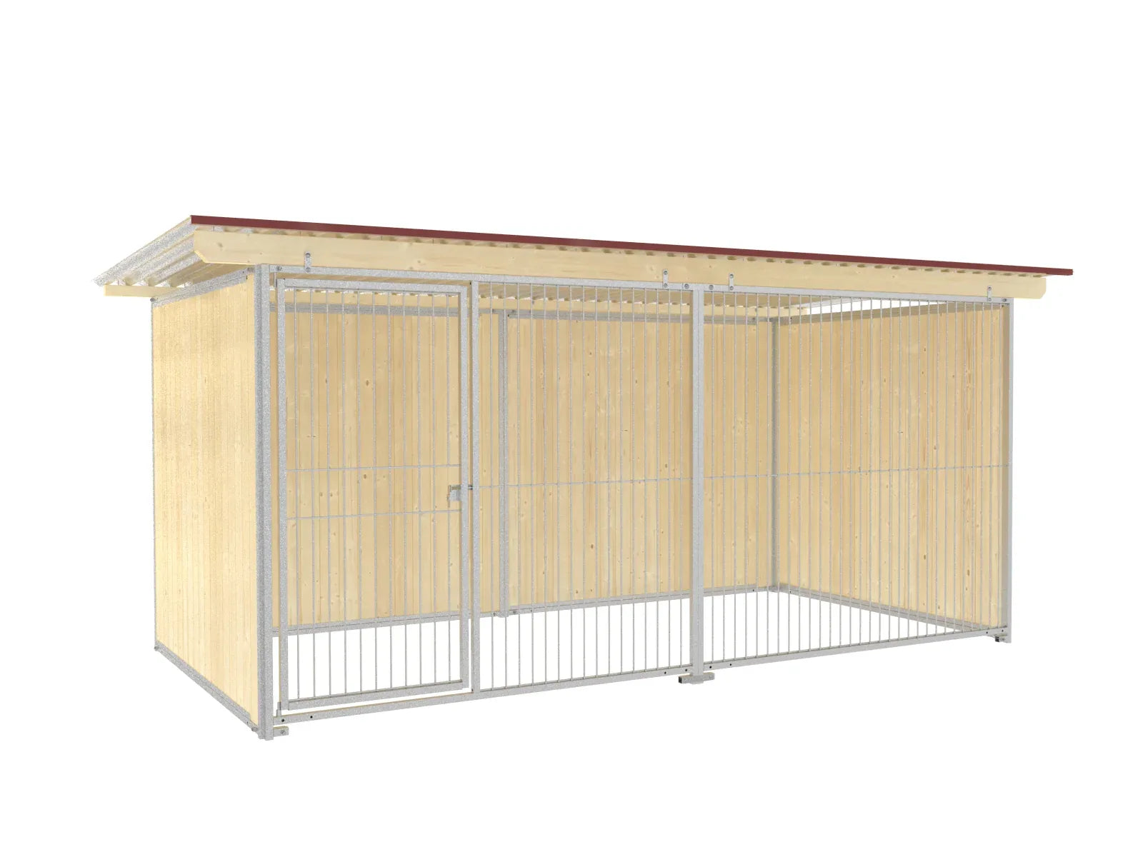 Hundezwinger mit Holzwänden und mit Stabelementen