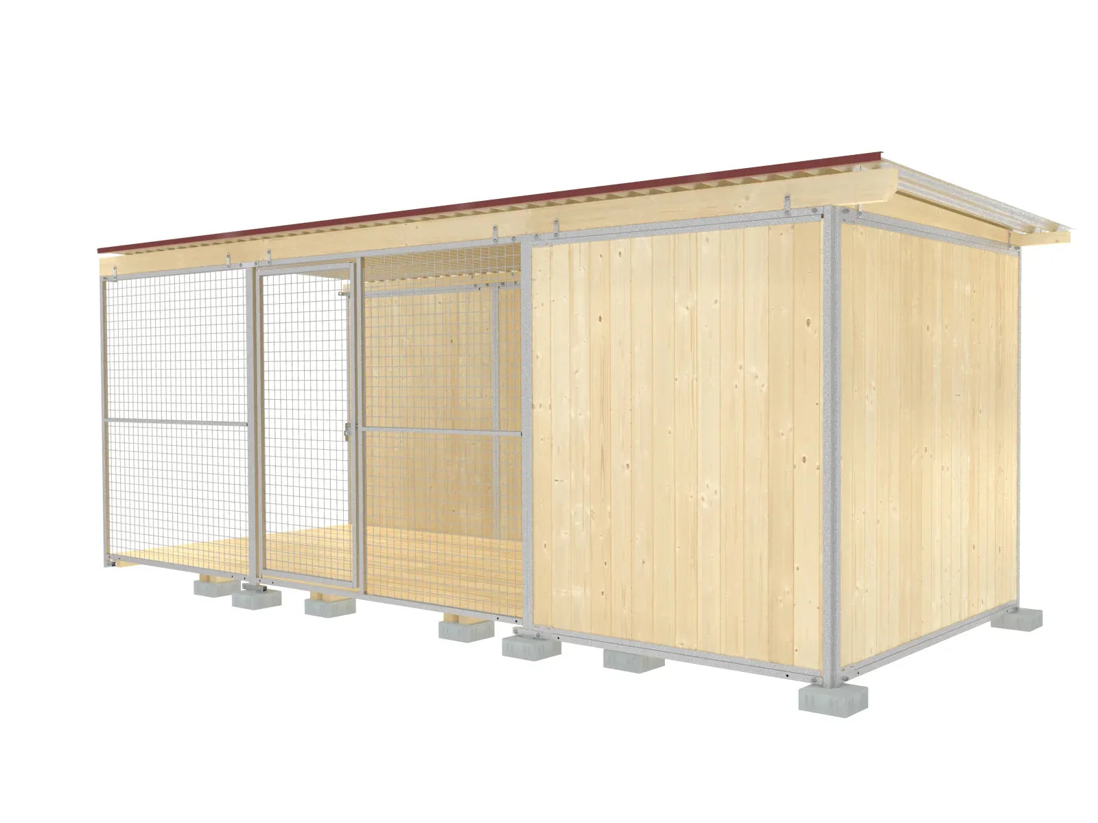 Zwingeranlage als Bausatz mit vormontierten Wänden und verzinkten Gitterelementen