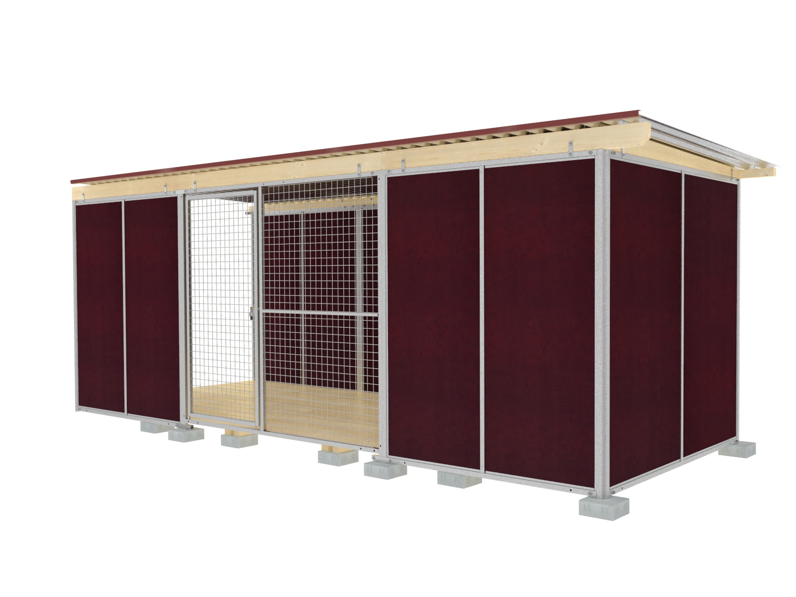 Windschutz-Hundezwinger mit verzinktem Wellblechdach und Holzböden aus Fichte