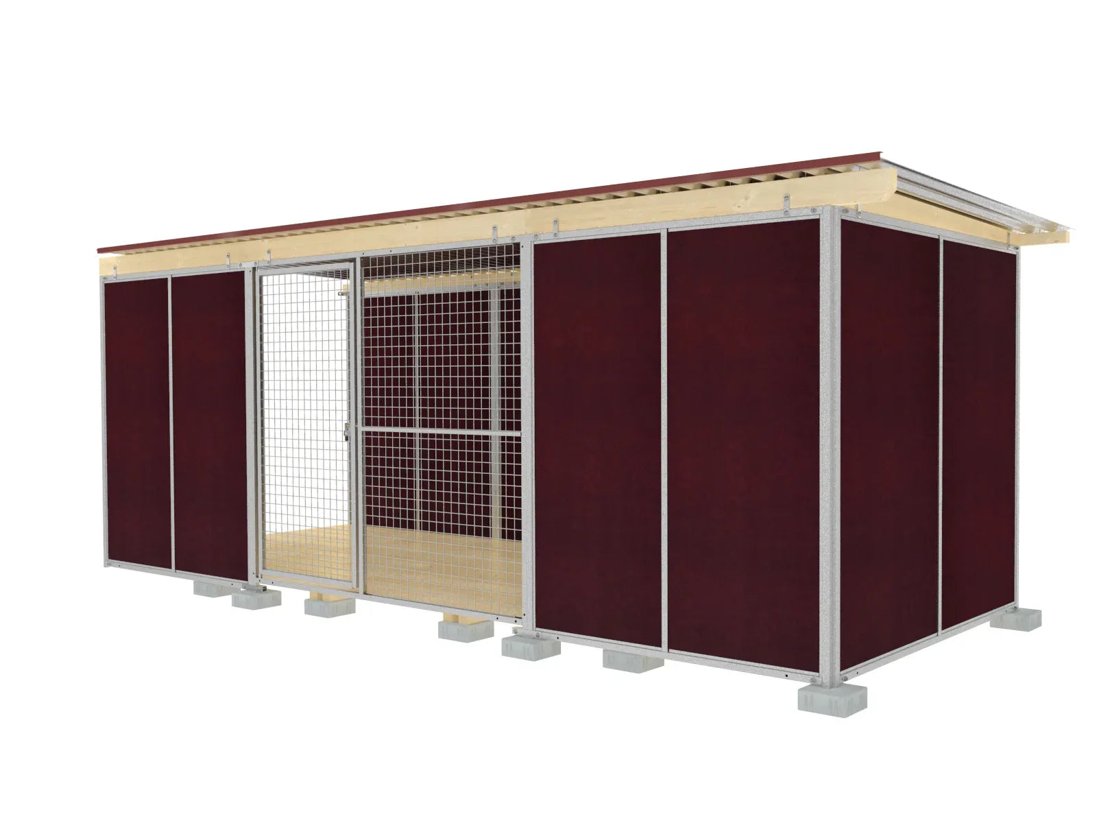 Windschutz-Hundezwinger mit verzinktem Wellblechdach und Holzböden aus Fichte
