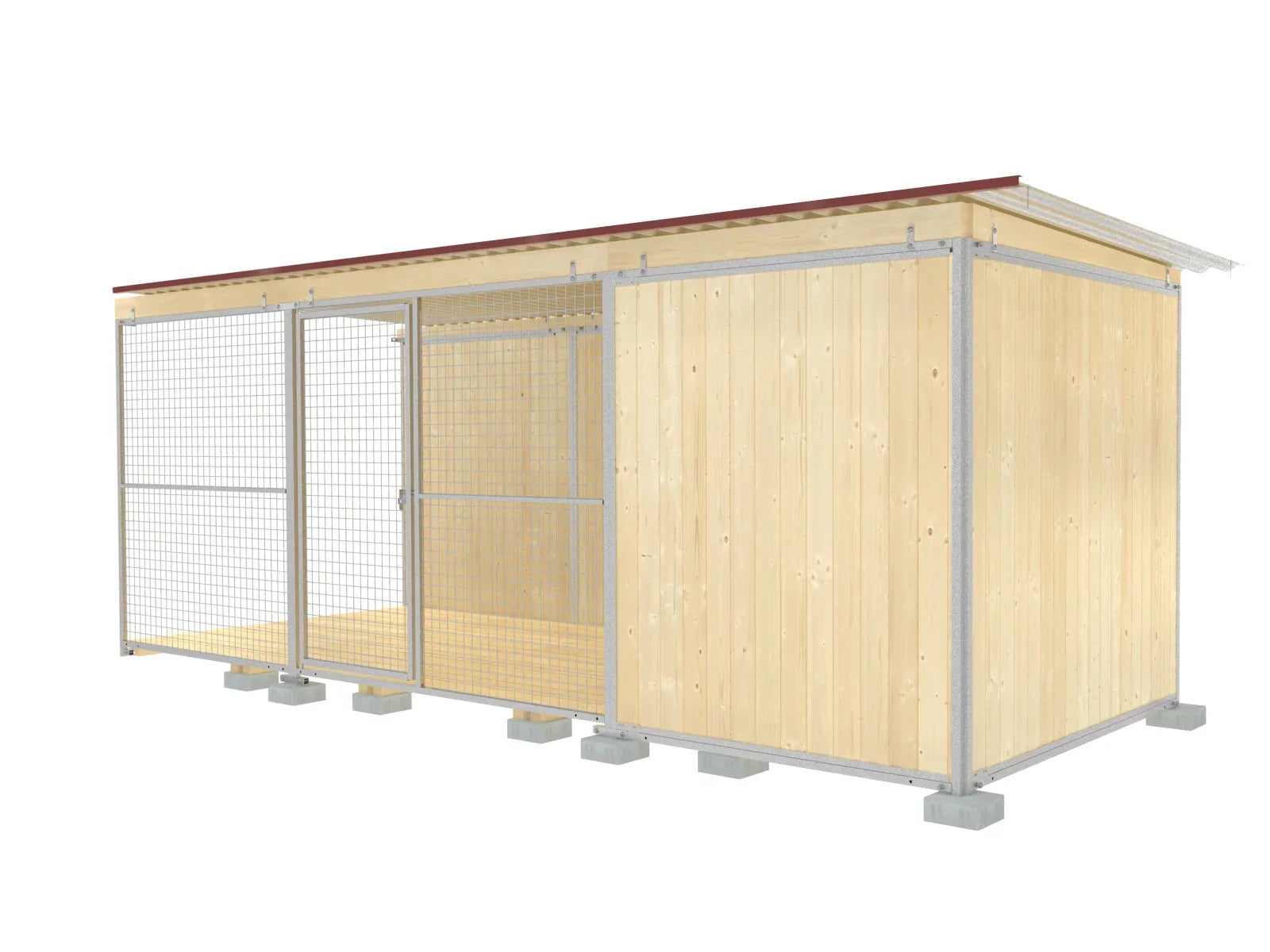 Hundezwingerabteil 5 Meter lang und 2 Meter tief als Bausatz geliefert mit vormontierten Wänden