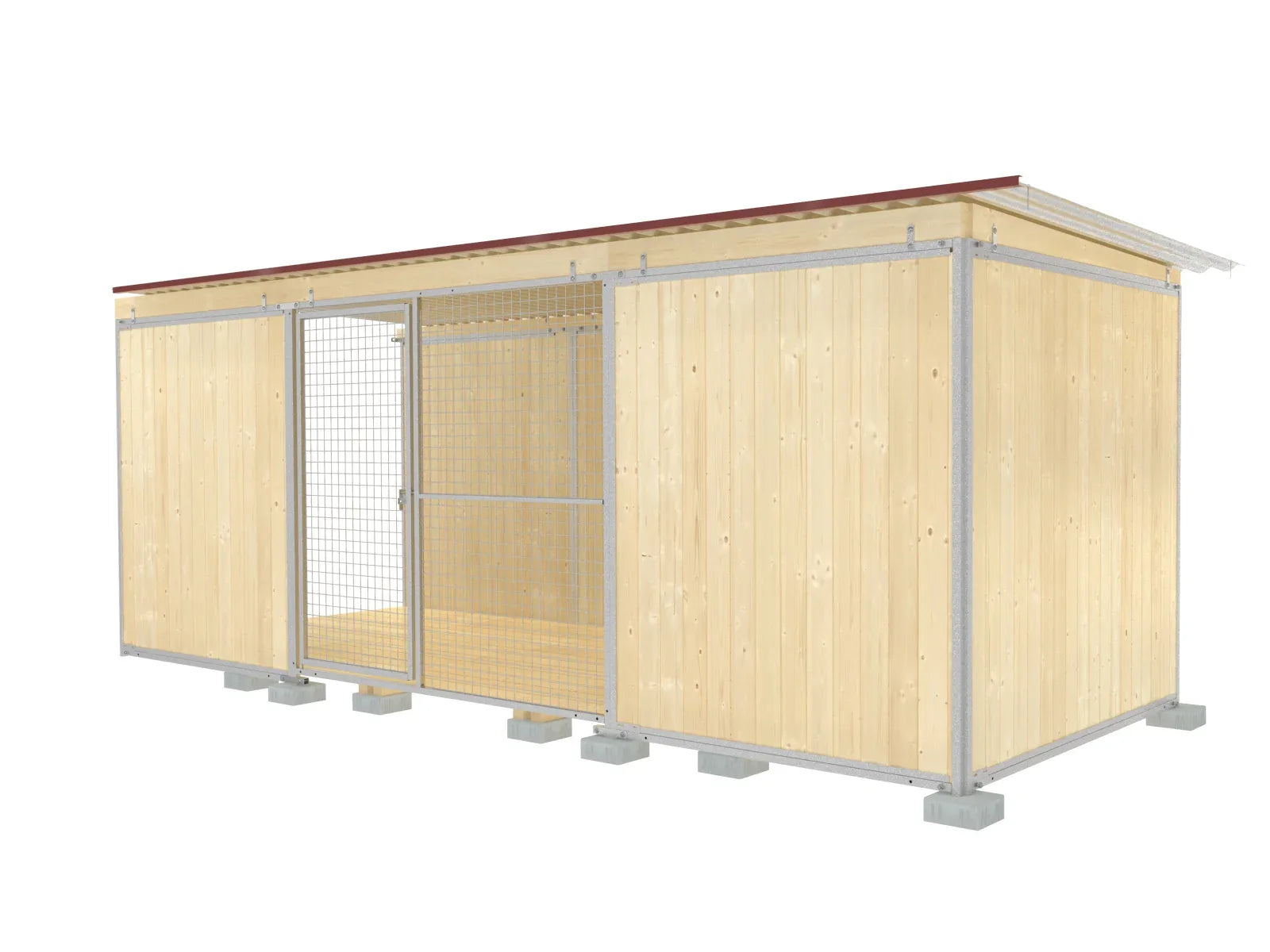 Hundezwingerabteil 5 Meter lang und 2 Meter tief als Bausatz geliefert mit vormontierten Wänden