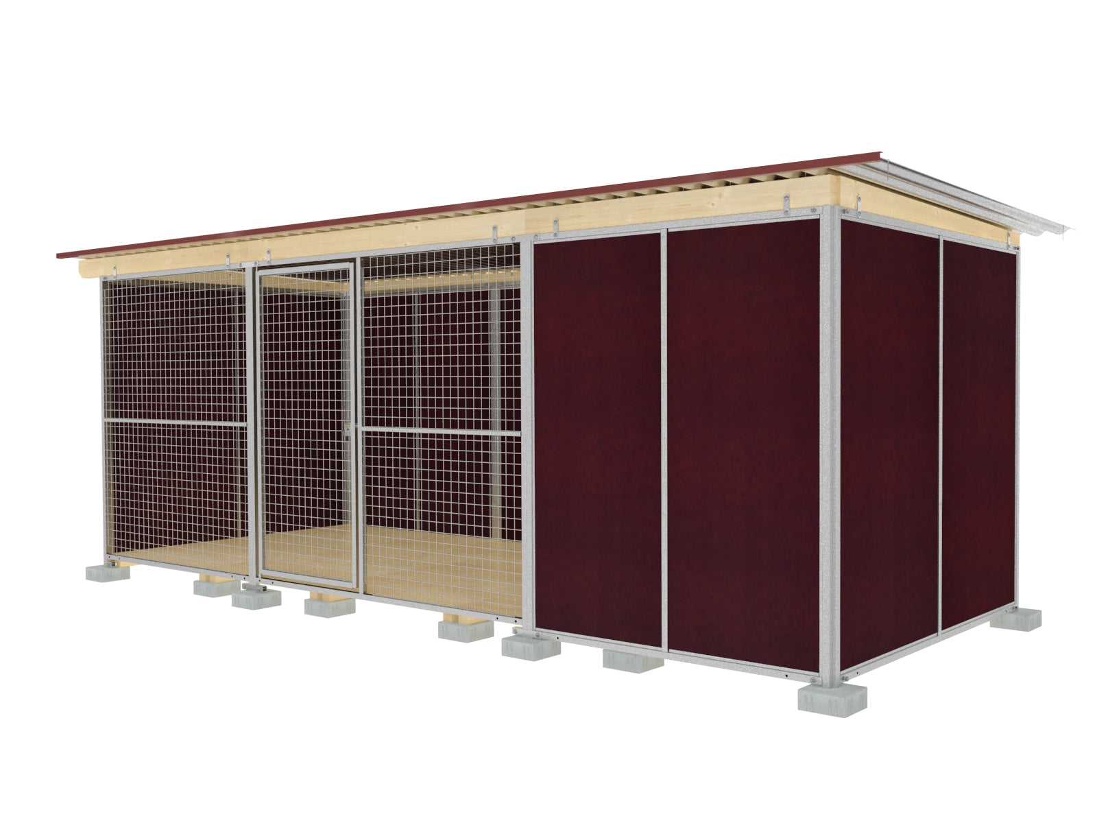 Zwinger 3,5 seitig geschlossen mit Holzboden und Dachbalken aus Fichtenbretter