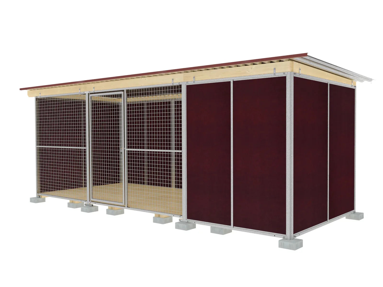 Zwinger 3,5 seitig geschlossen mit Holzboden und Dachbalken aus Fichtenbretter