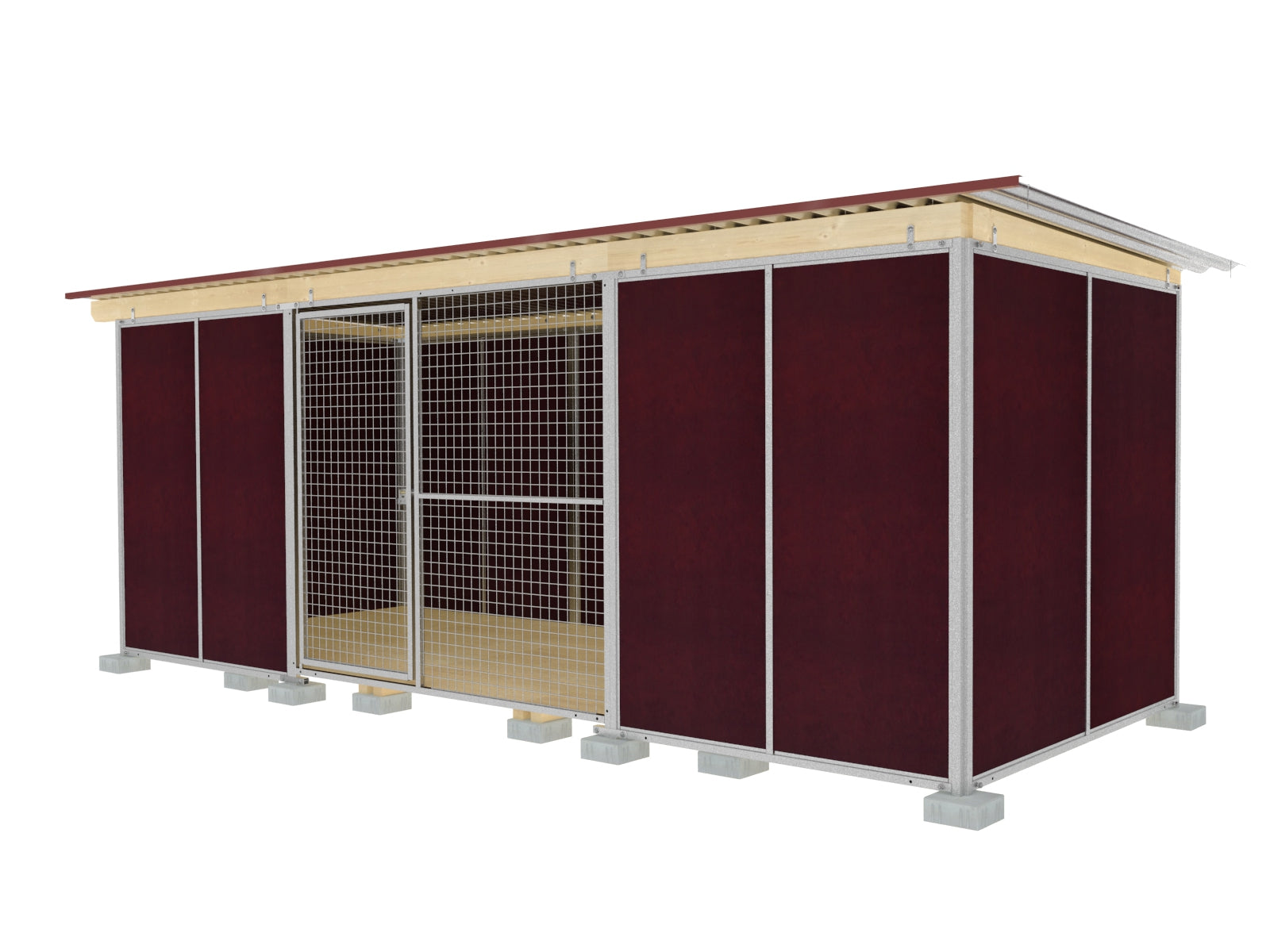 Zwinger 3,5 seitig geschlossen mit Holzboden und Dachbalken aus Fichtenbretter