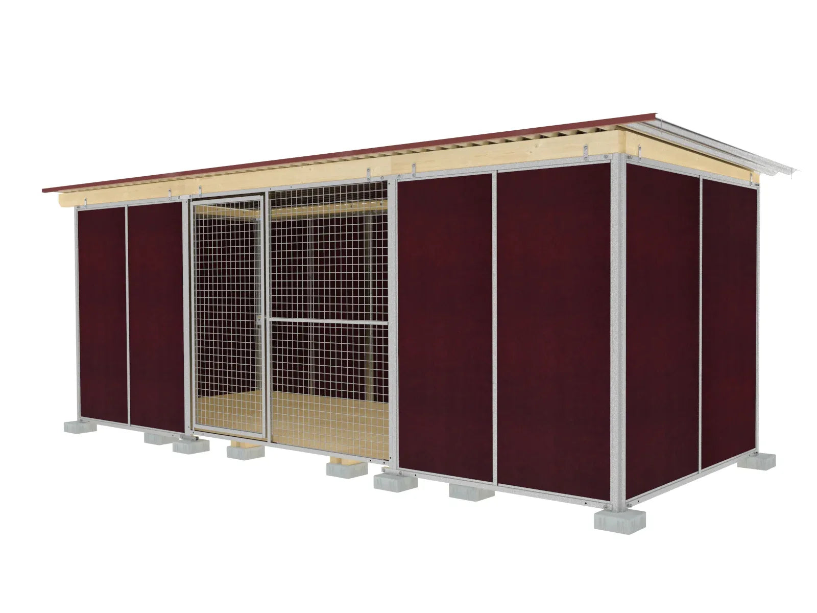 Zwinger 3,5 seitig geschlossen mit Holzboden und Dachbalken aus Fichtenbretter